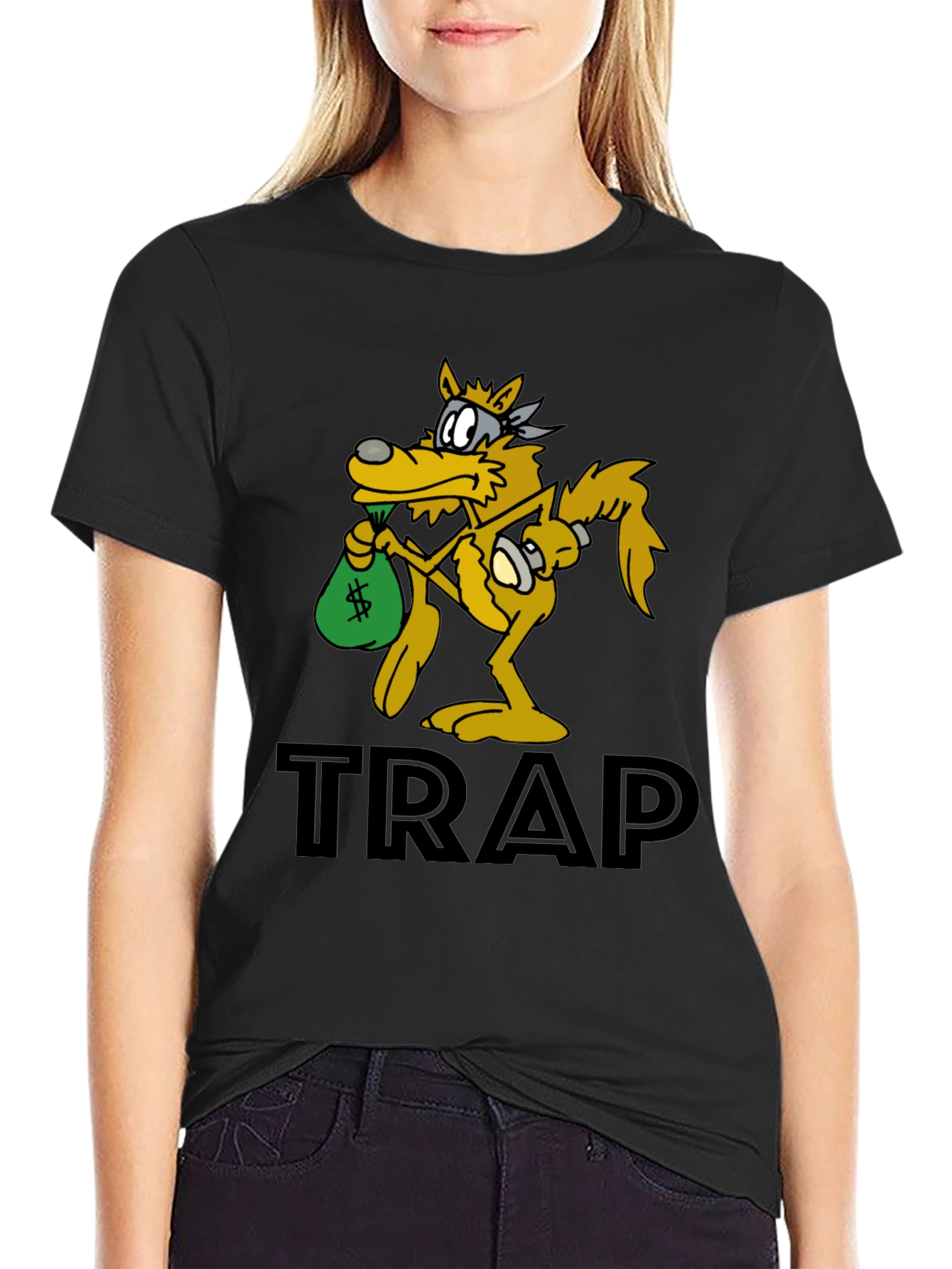 Black Trap Wolf Graphic Tee - Streetwear Style view 2