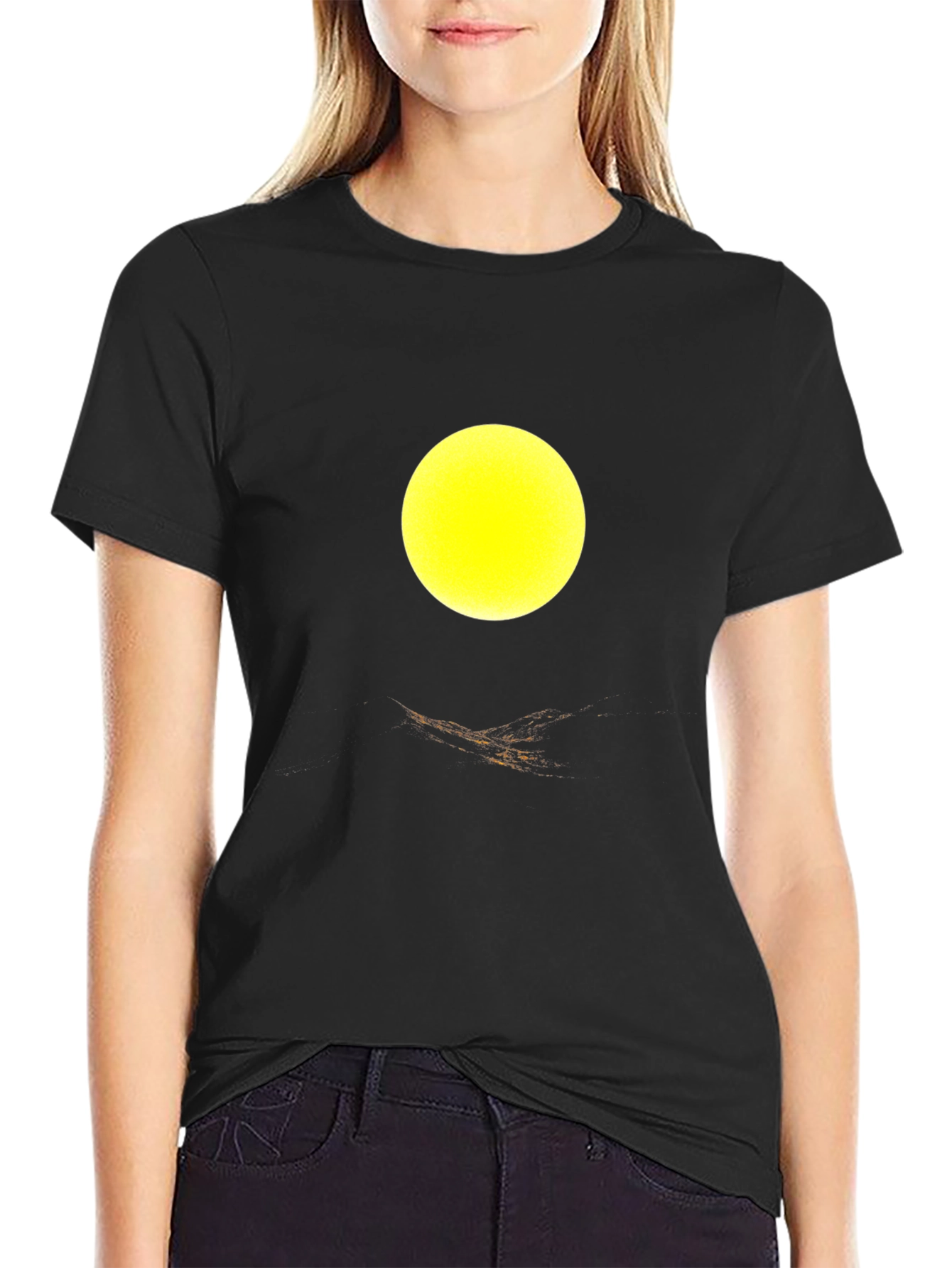 Black Abstract Yellow Circle Design Black T-Shirt view 2