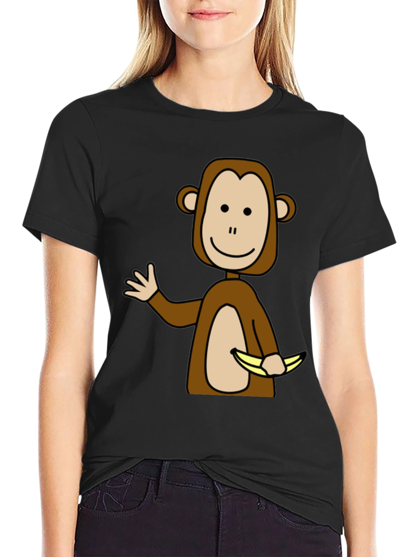 Black Monkey with Bananas Graphic T-Shirt - Black Casual Tee view 2