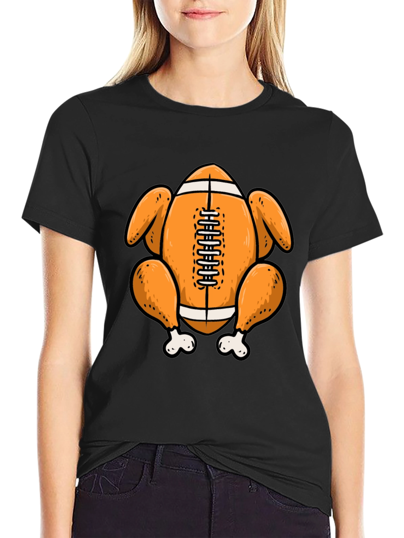 Black Thanksgiving Football Turkey T-Shirt view 2