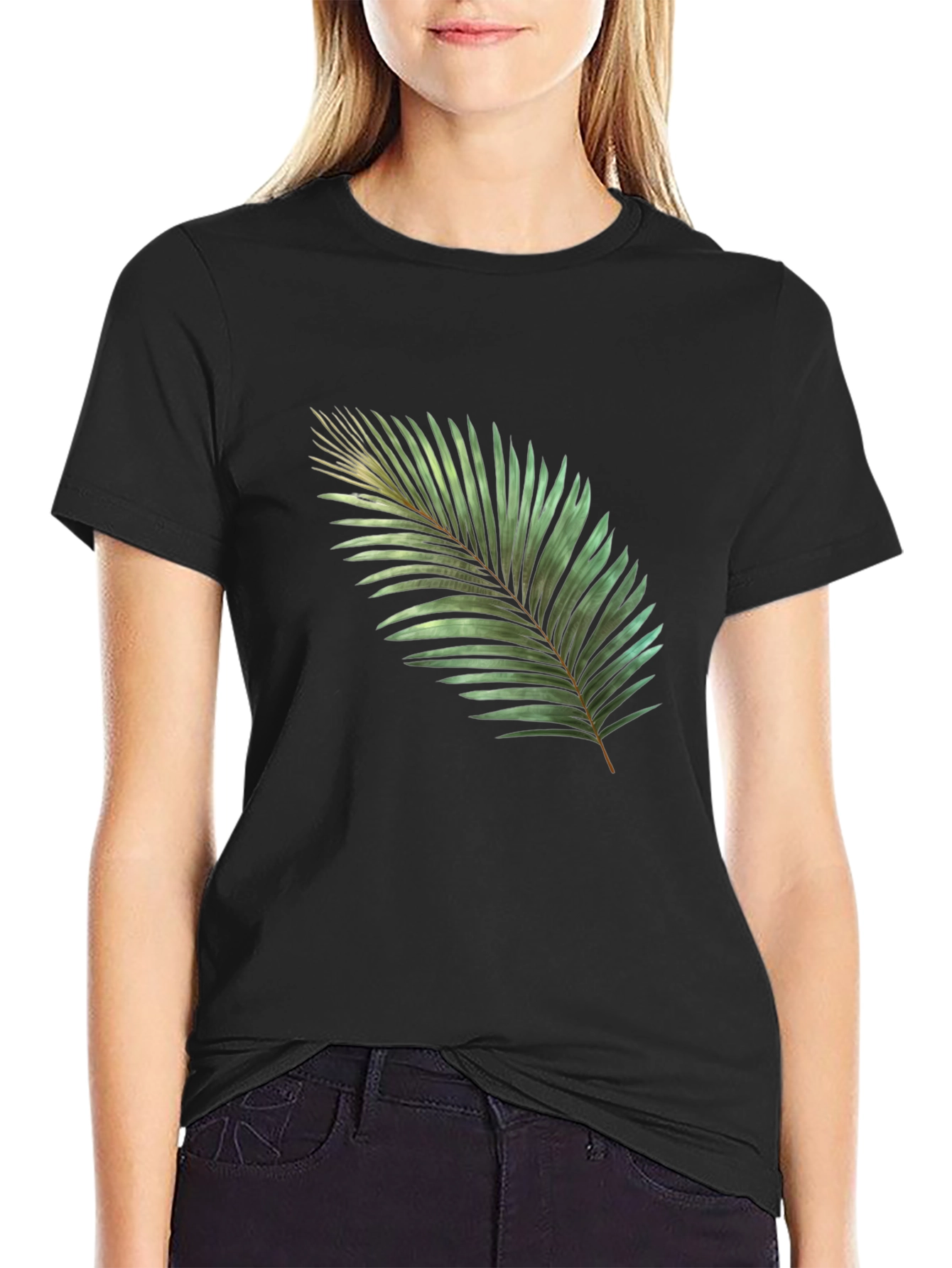 Black Tropical Palm Leaf Graphic T-Shirt - Black view 2