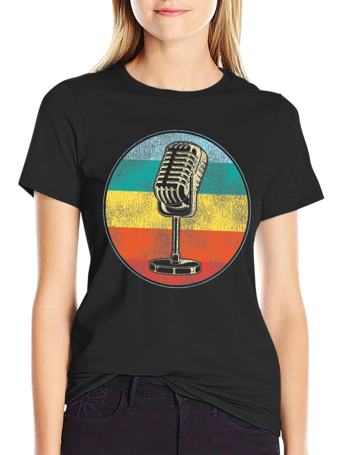 Black Vintage Microphone Graphic Tee view 2