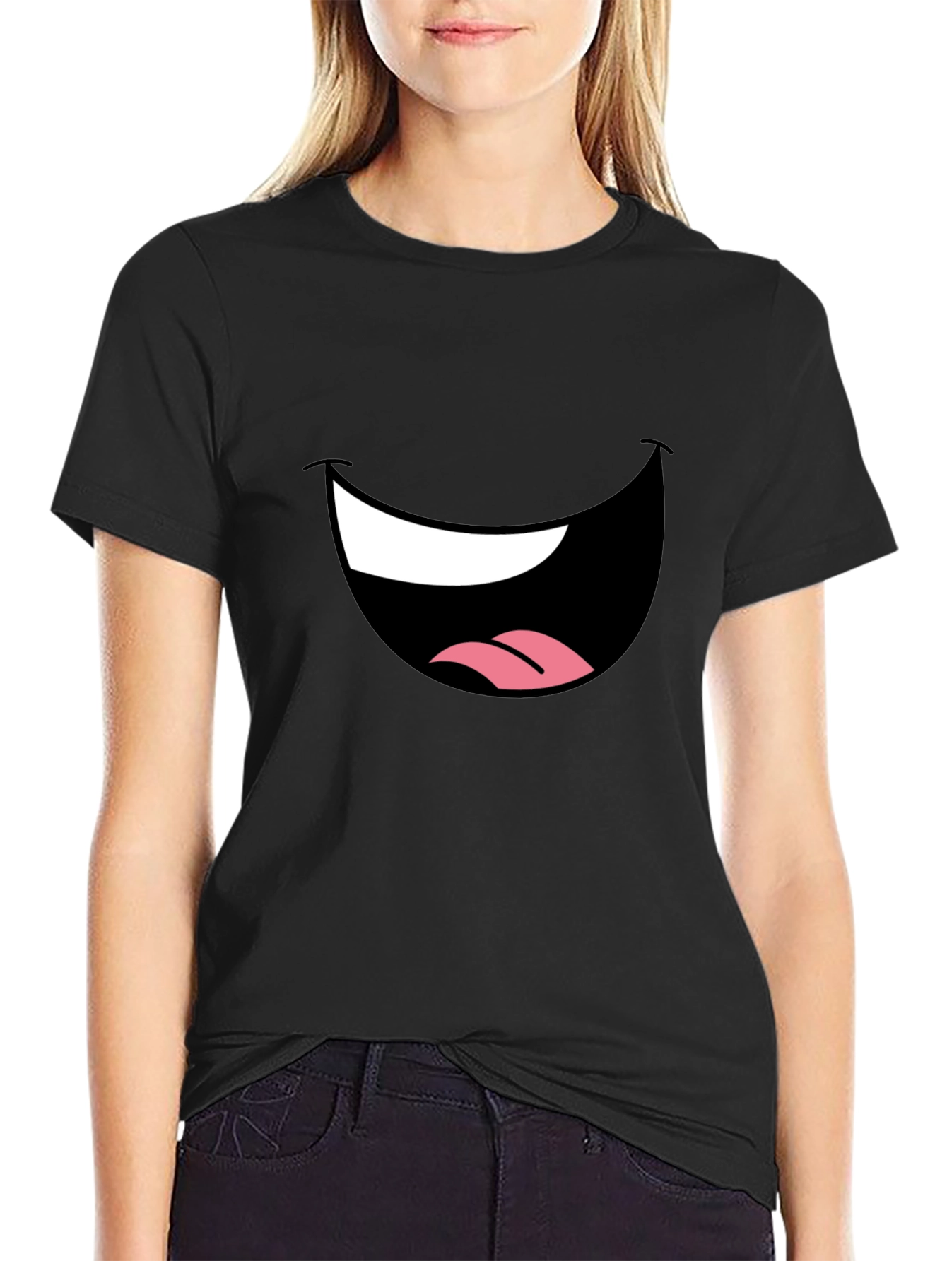 Black Funny Face Graphic Black T-Shirt view 2