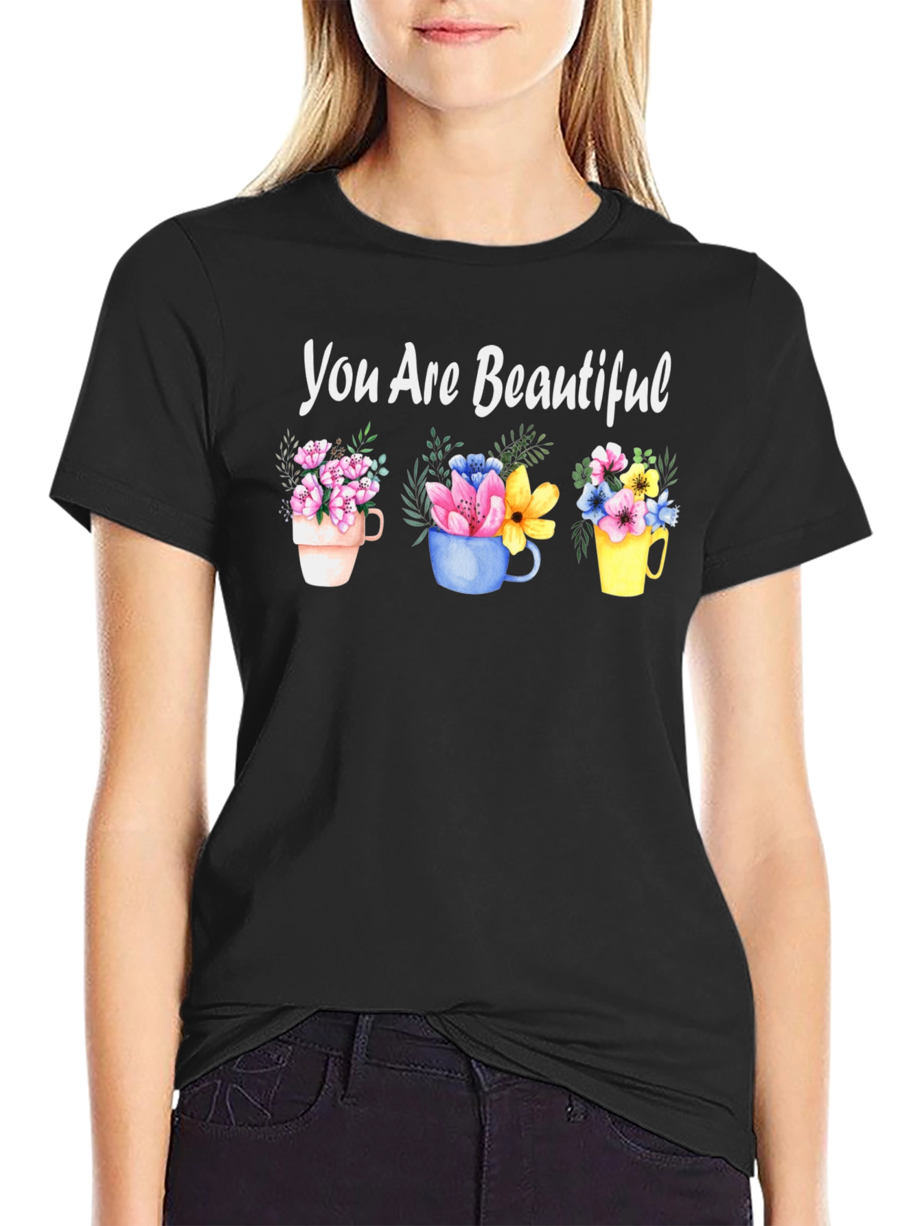 Black You Are Beautiful Floral Mug T-Shirt view 2
