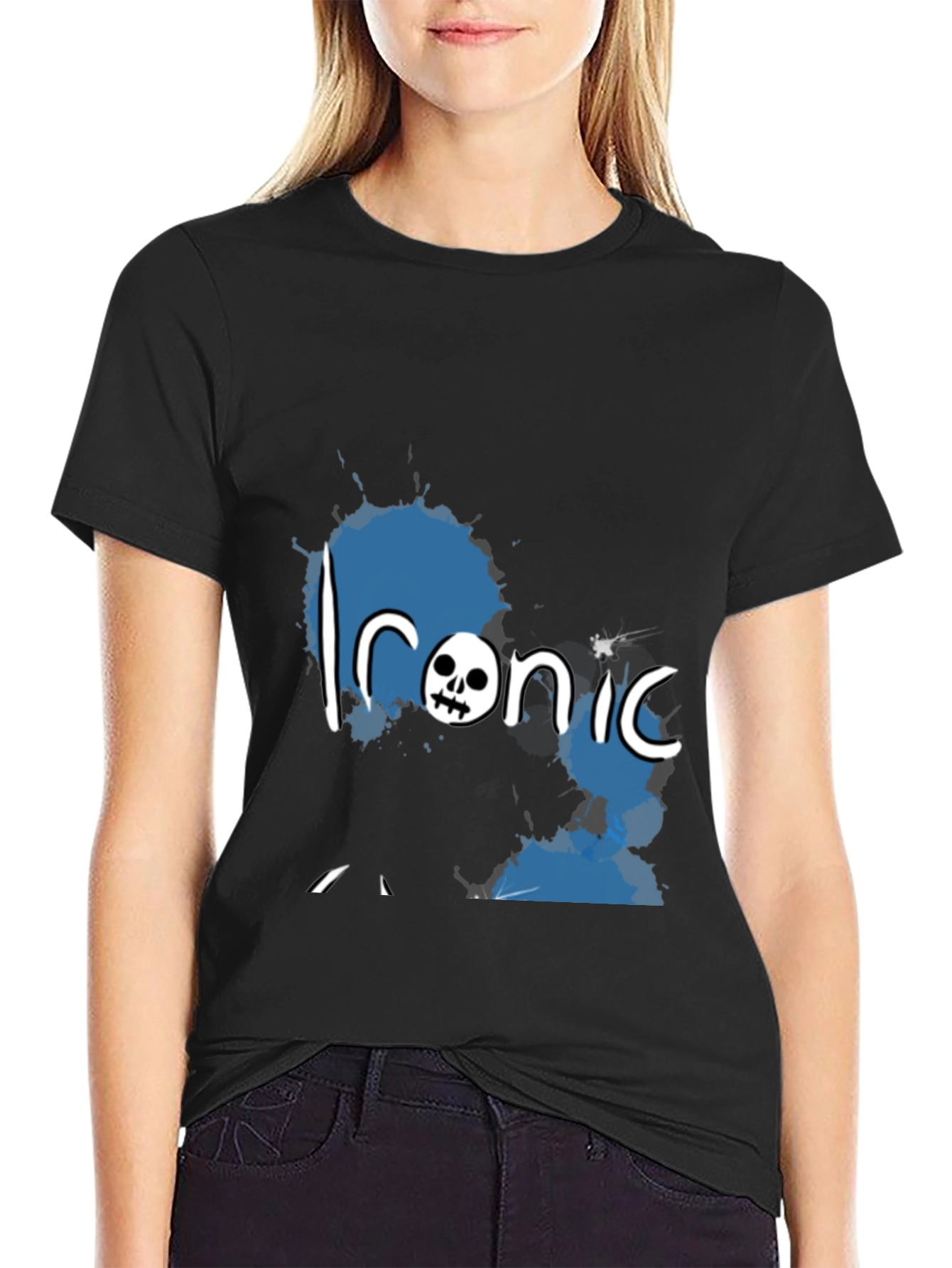 Black Ironic Skull Graphic Black T-Shirt view 2