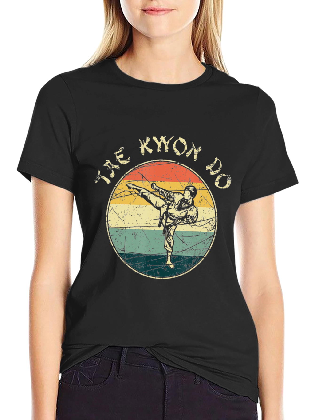 Black Taekwondo Retro Style Graphic Tee - Black T-Shirt view 2