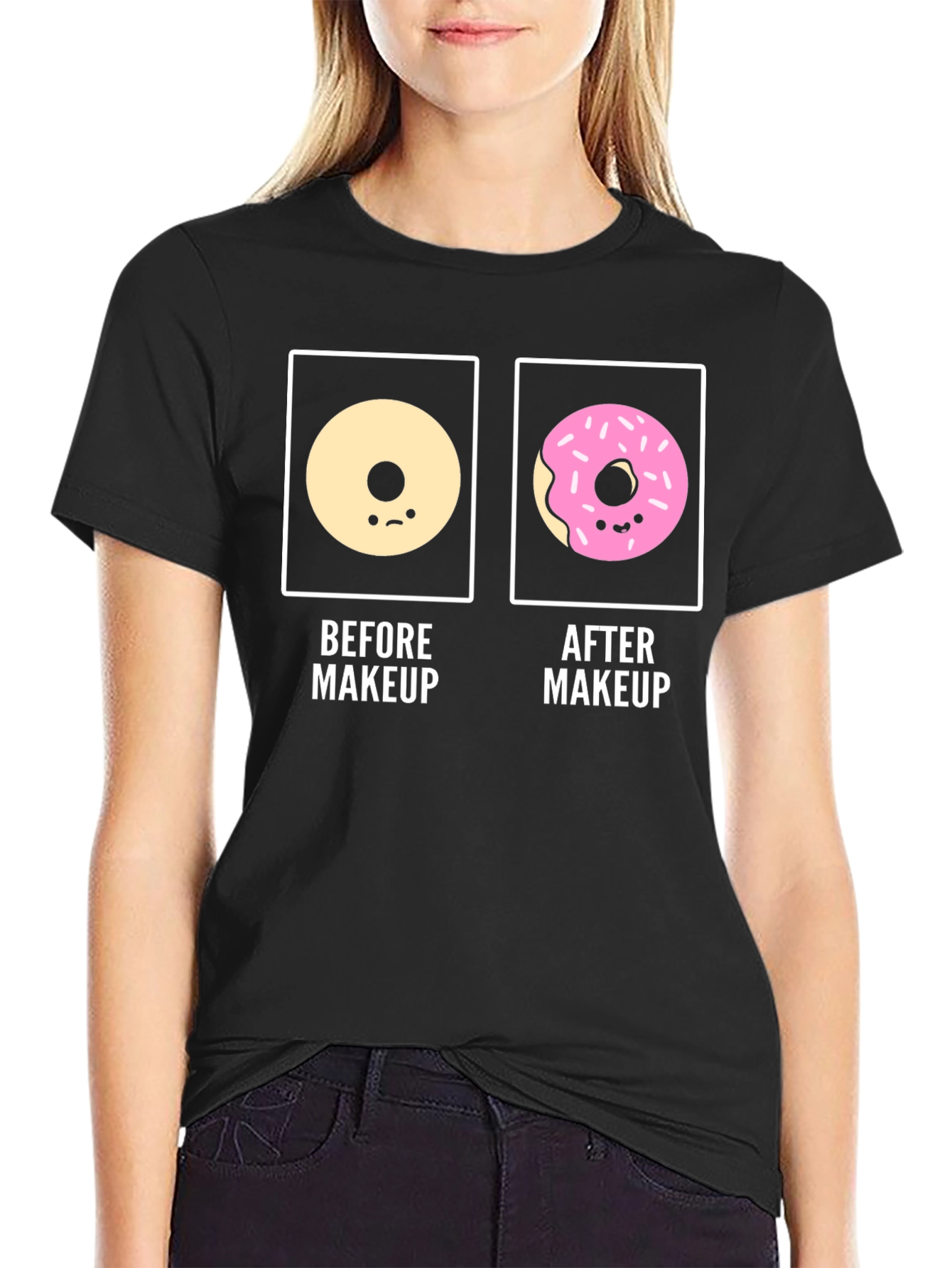 Black Donut Before & After Makeup Funny T-Shirt view 2