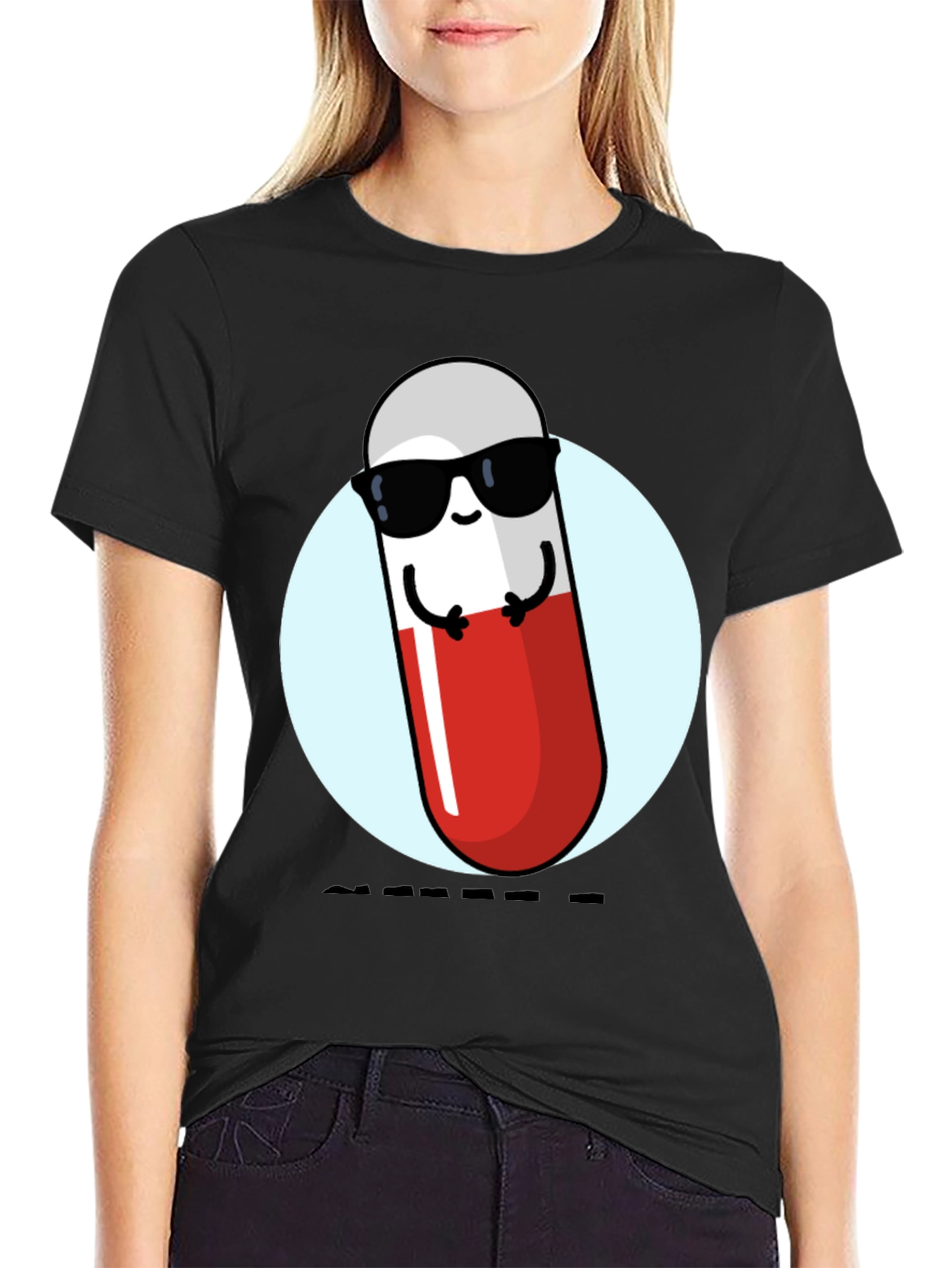 Black Cool Pill T-Shirt - Fun Novelty Graphic Tee view 2