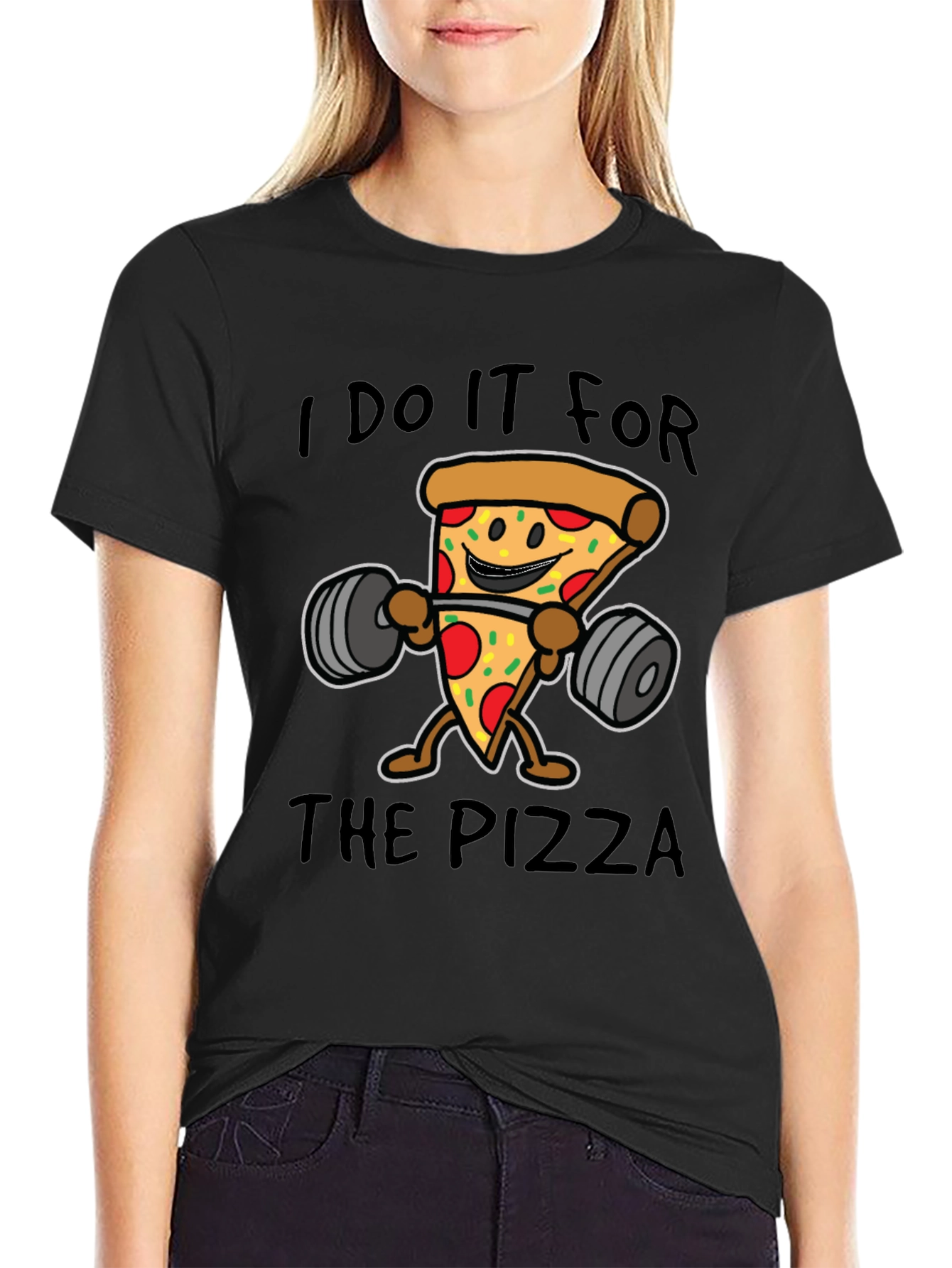 Black I Do It For The Pizza Black T-Shirt view 2