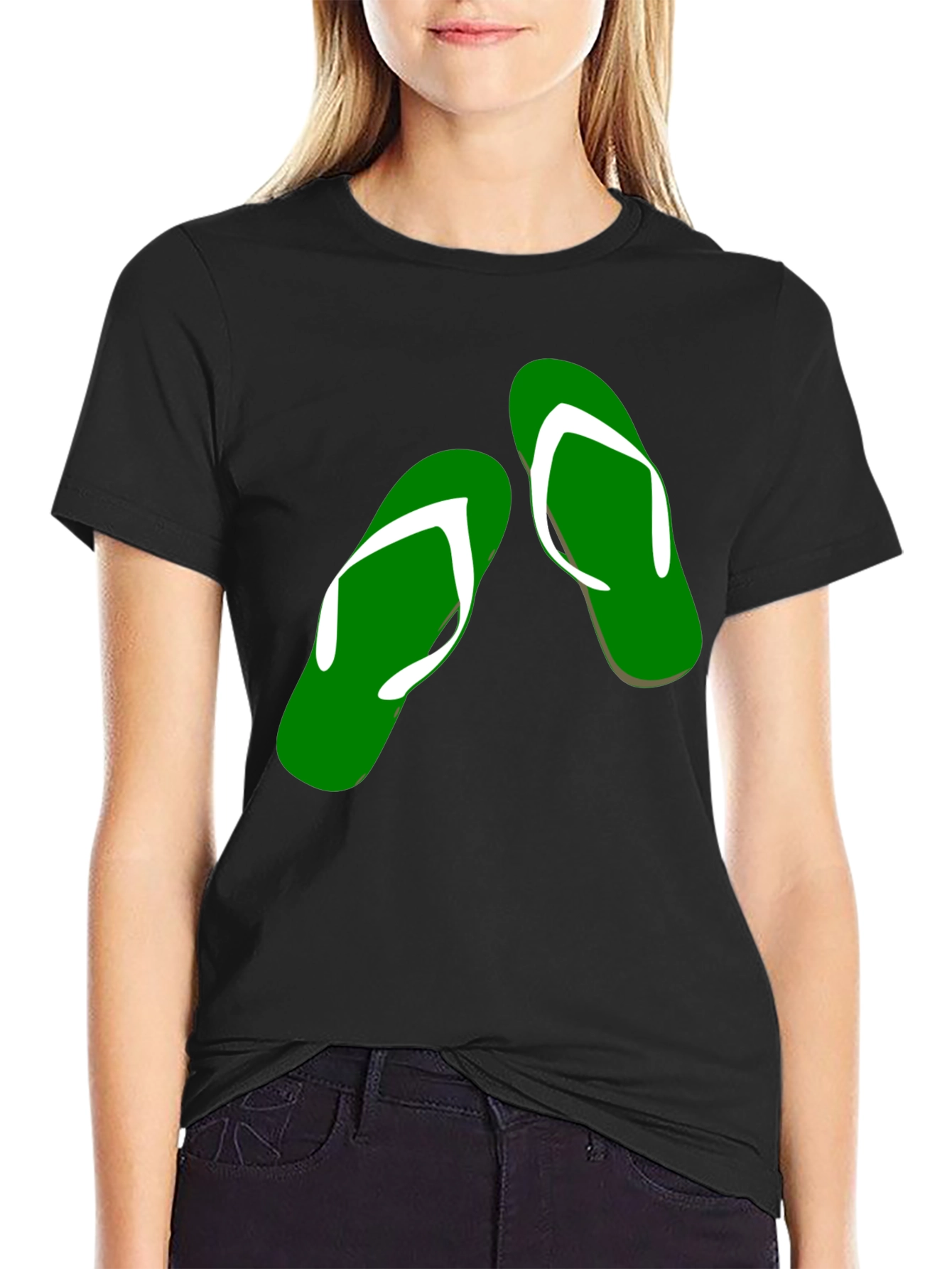 Black Green Flip Flop Graphic Tee - Casual Style view 2