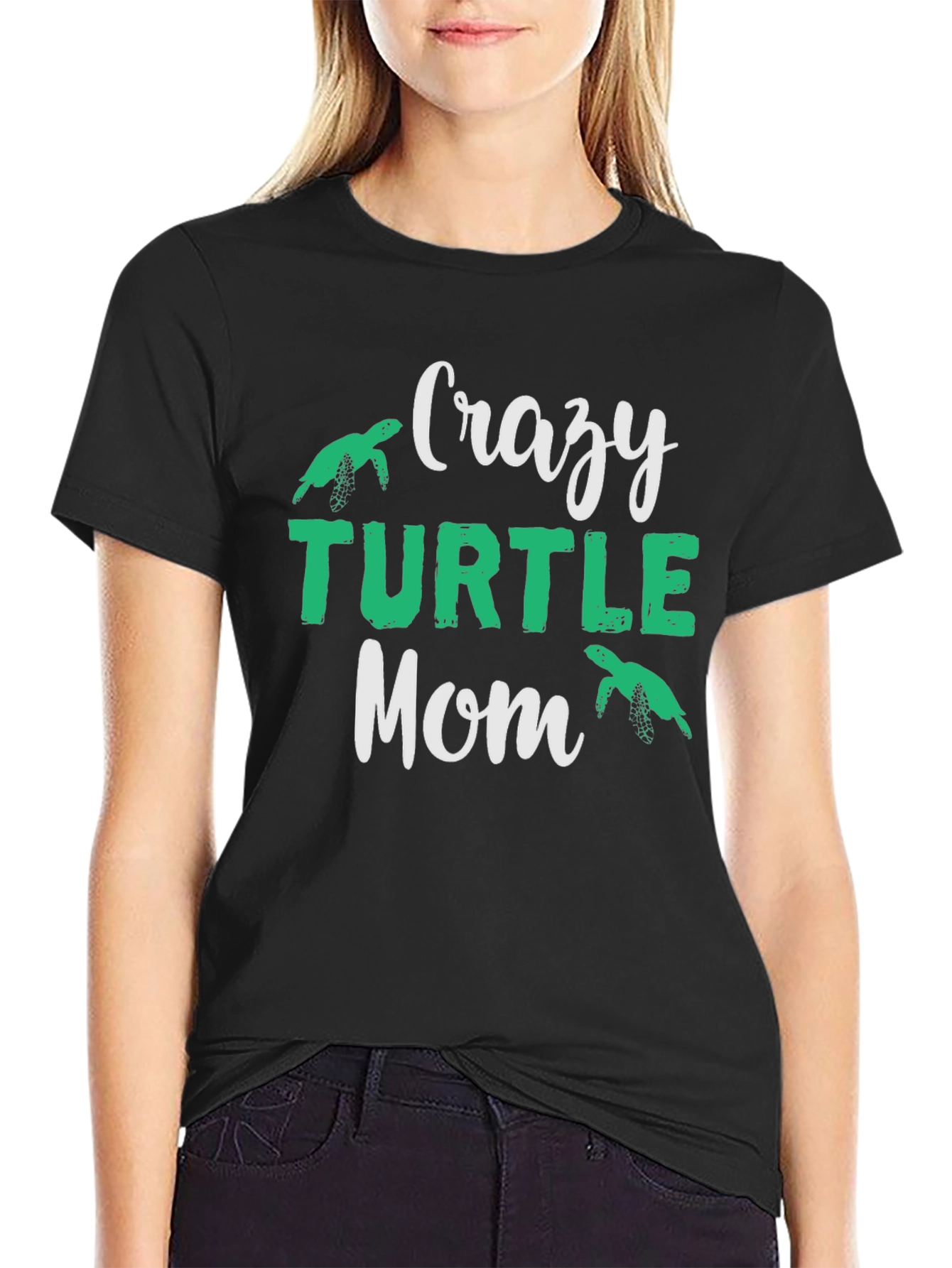 Black Crazy Turtle Mom T-Shirt view 2