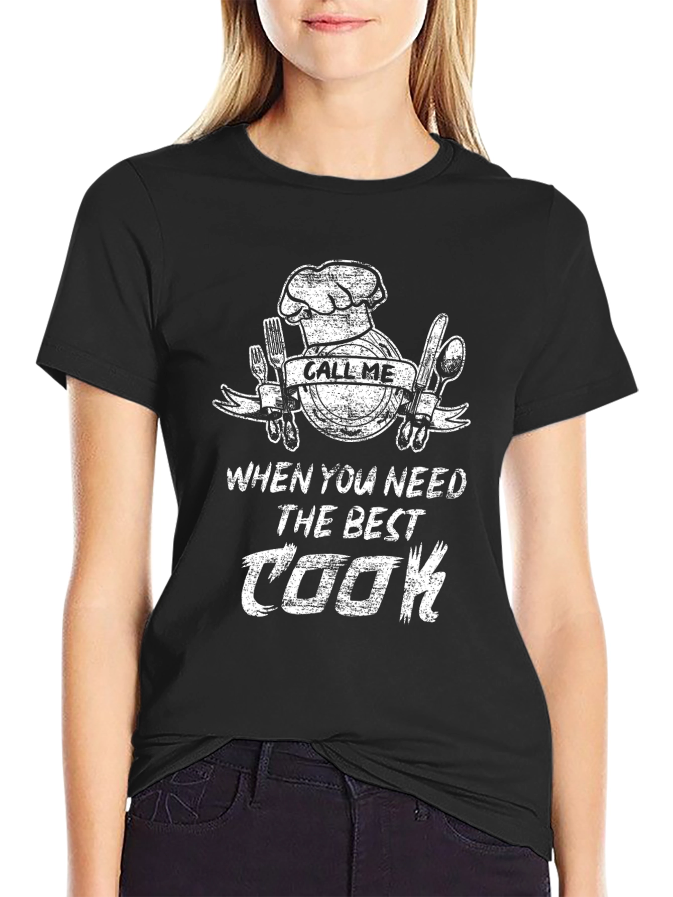 Black Best Cook T-Shirt - Chef Hat, Cutlery Graphic Tee view 2