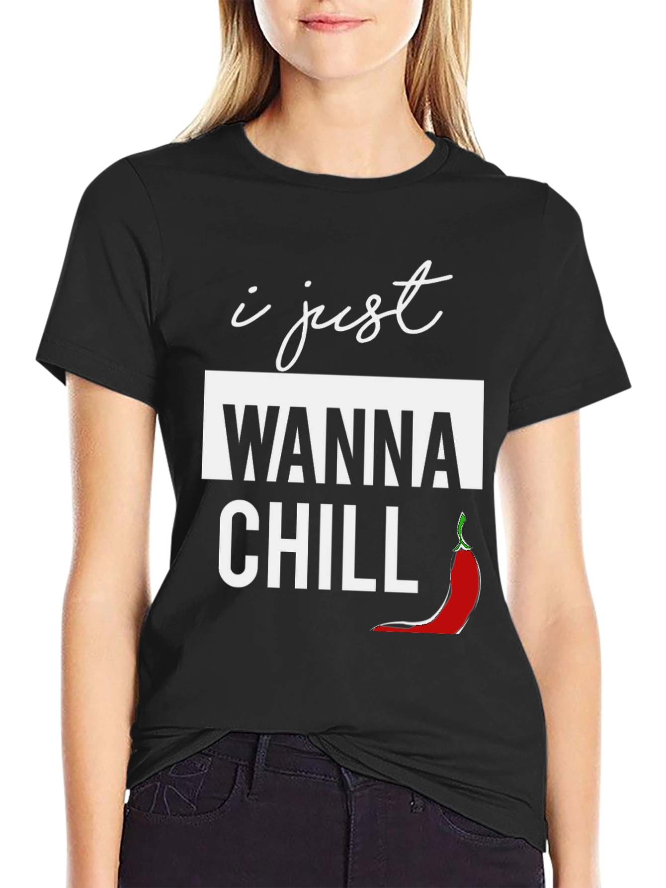 Black I Just Wanna Chill Graphic T-Shirt view 2