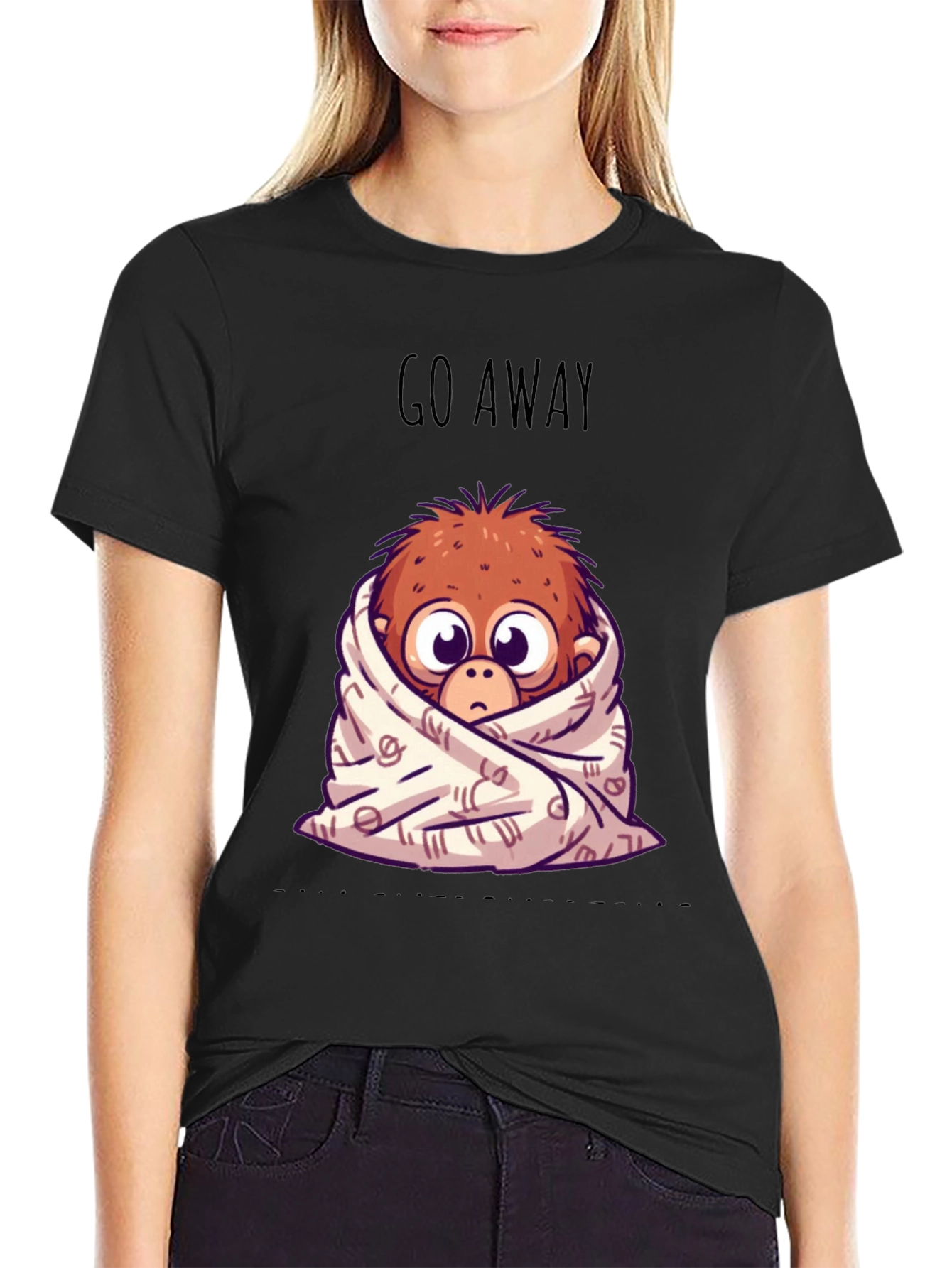 Black Cozy Monkey Graphic T-Shirt - Go Away view 2