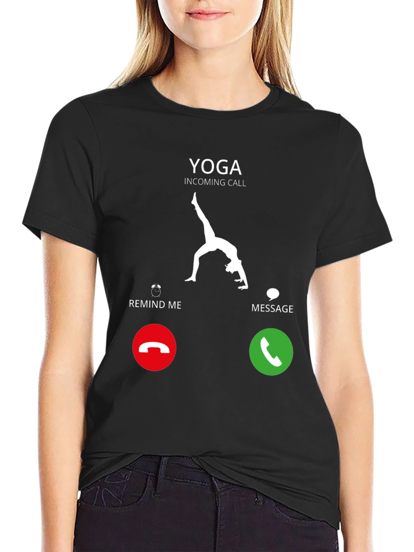 Black Yoga Incoming Call Funny Graphic T-Shirt view 2