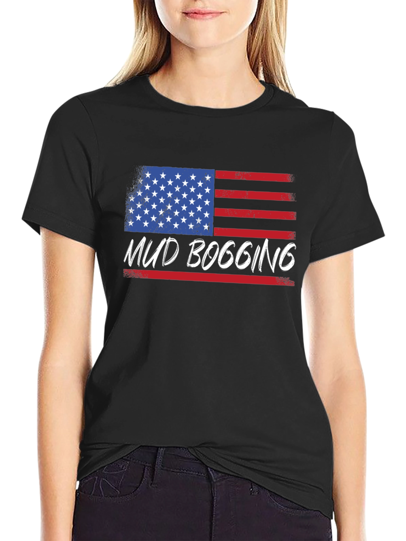 Black Mud Bogging American Flag T-Shirt view 2