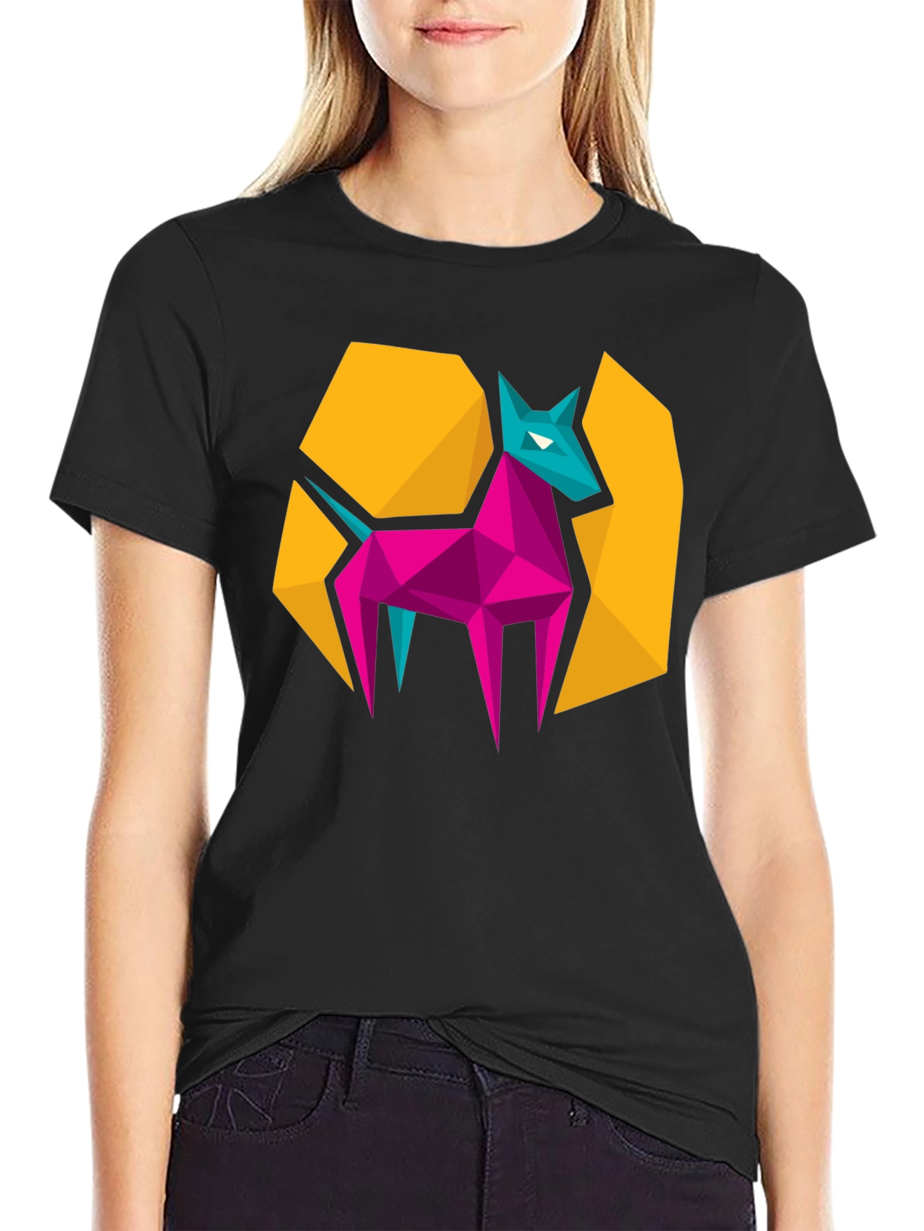 Black Geometric Animal Graphic Tee - Modern Design view 2