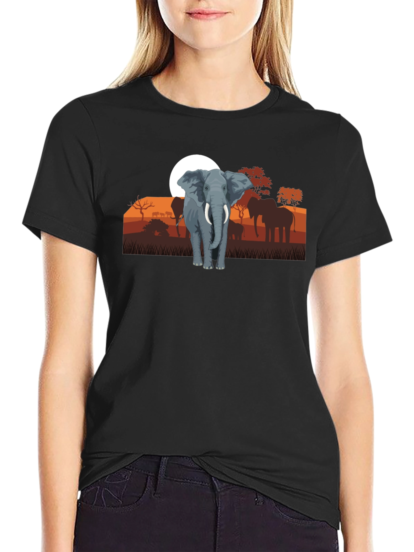 Black Elephant Sunset Graphic Tee - Wildlife Shirt view 2