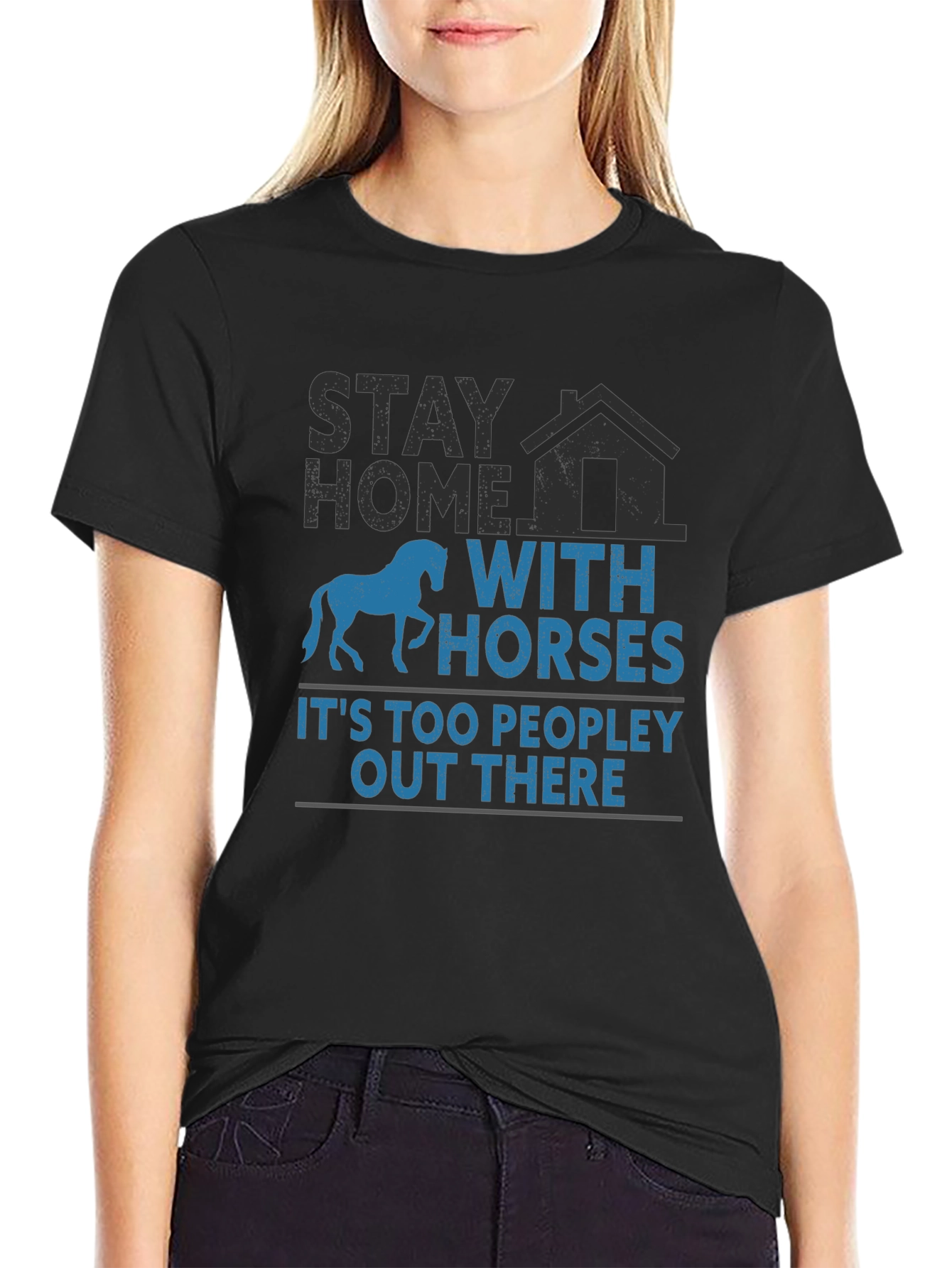 Black Stay Home With Horses T-Shirt view 2