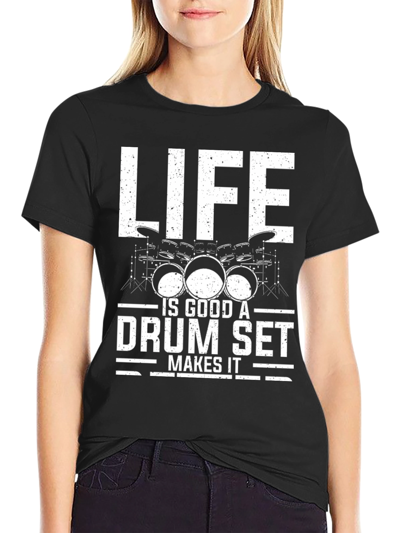 Black Drum Set T-Shirt: Life is Good Band Tee view 2