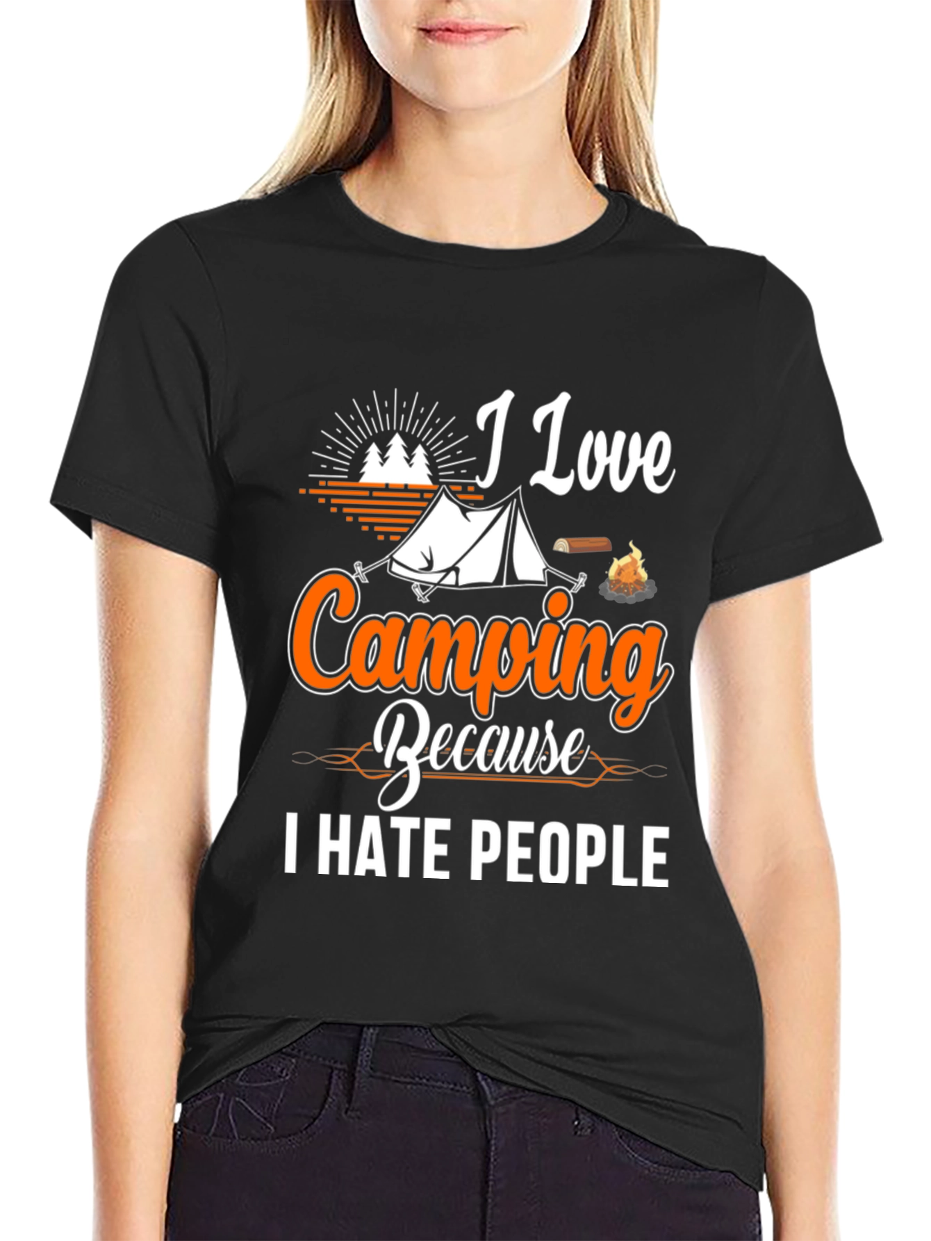 Black Camping Humor Graphic Tee - I Love Camping, I Hate People T-Shirt view 2