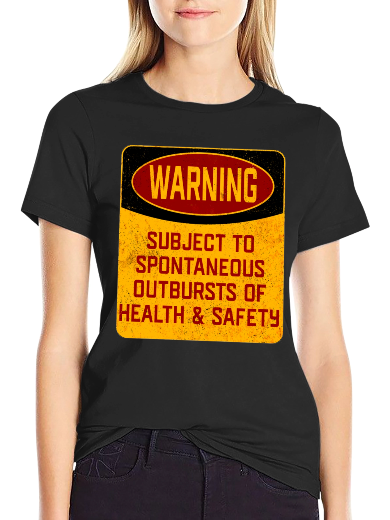 Black Warning: Spontaneous Outbursts T-Shirt - Funny Health & Safety Tee view 2