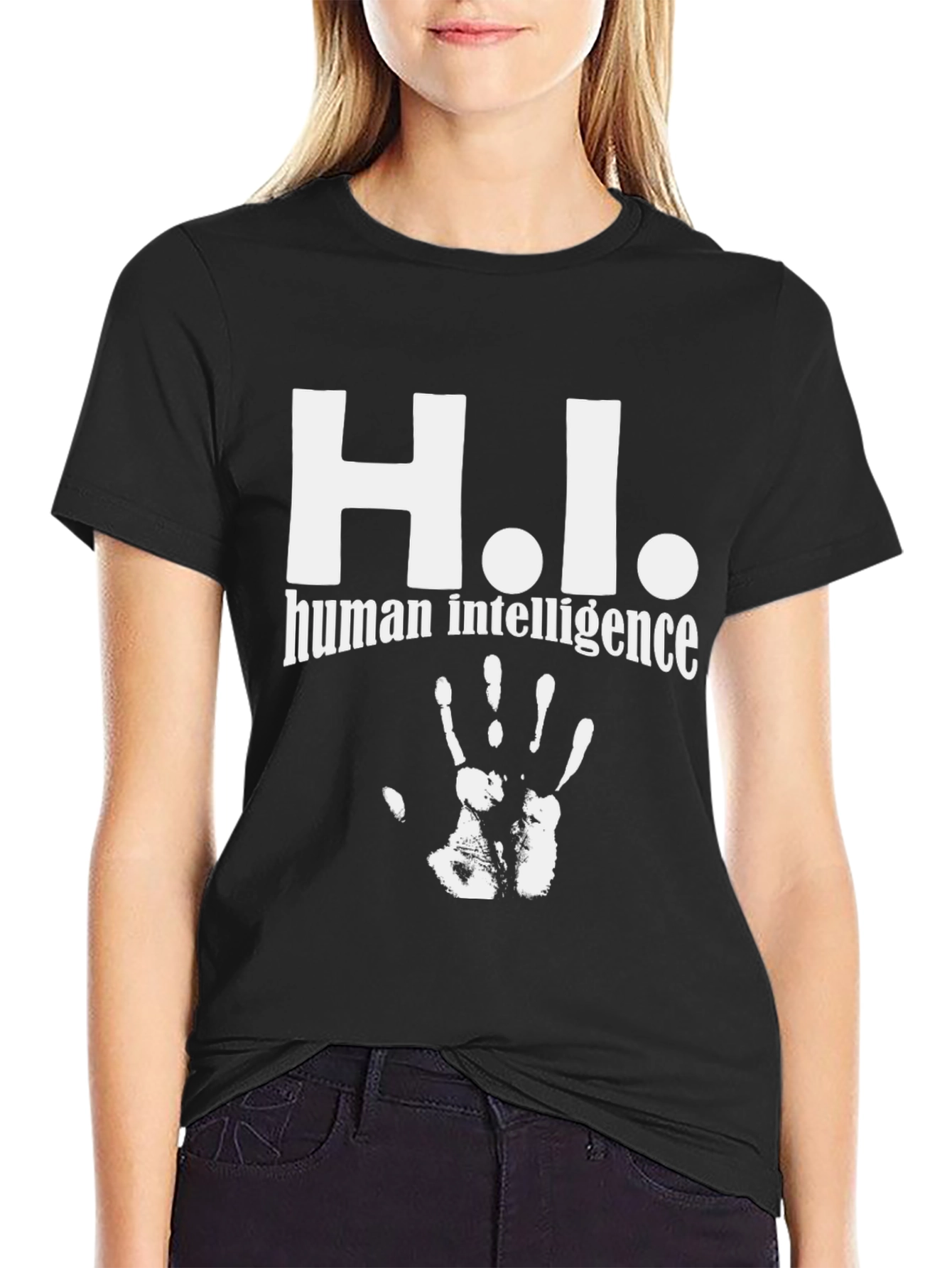 Black H.I. Human Intelligence Black Graphic Tee view 2