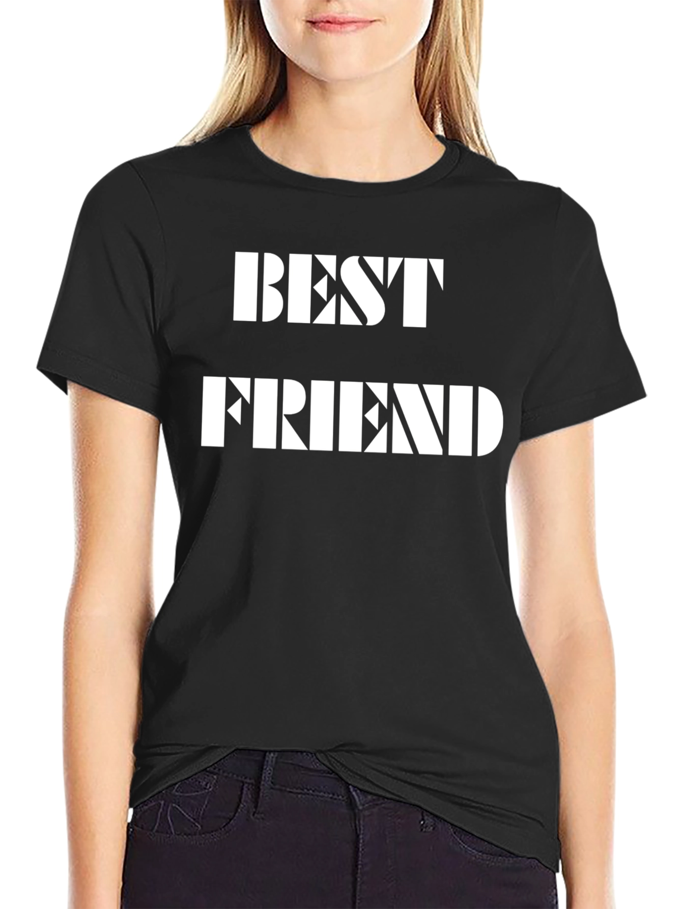 Black Best Friend Graphic Tee - Black Cotton T-Shirt view 2