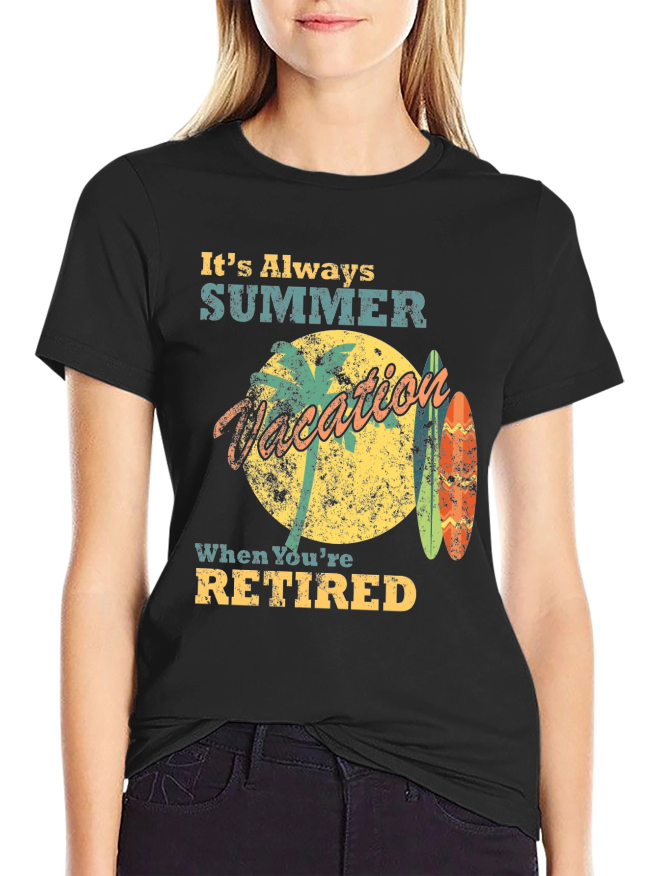 Black Retired Summer Vacation T-Shirt view 2