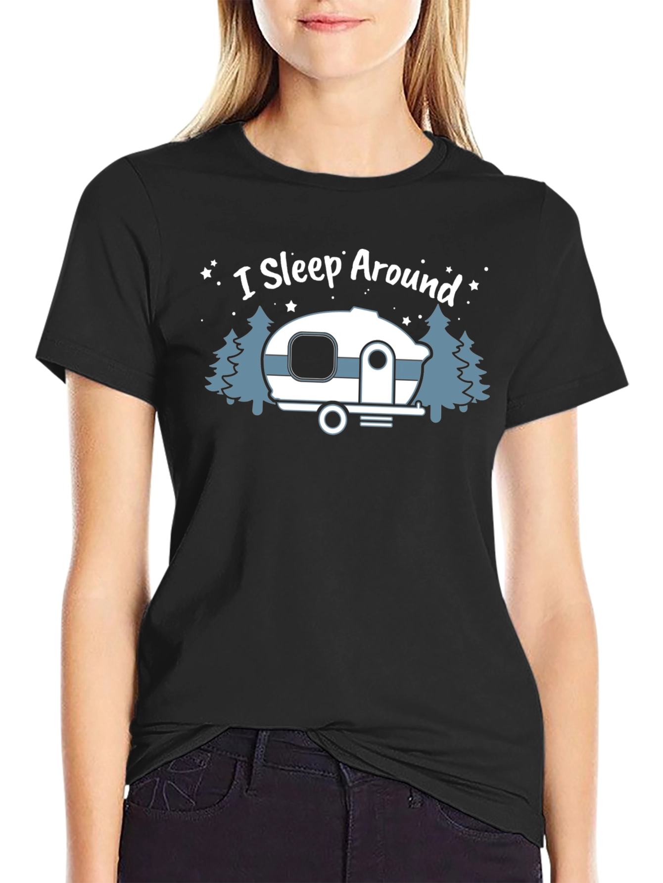 Black I Sleep Around Camper Graphic T-Shirt view 2
