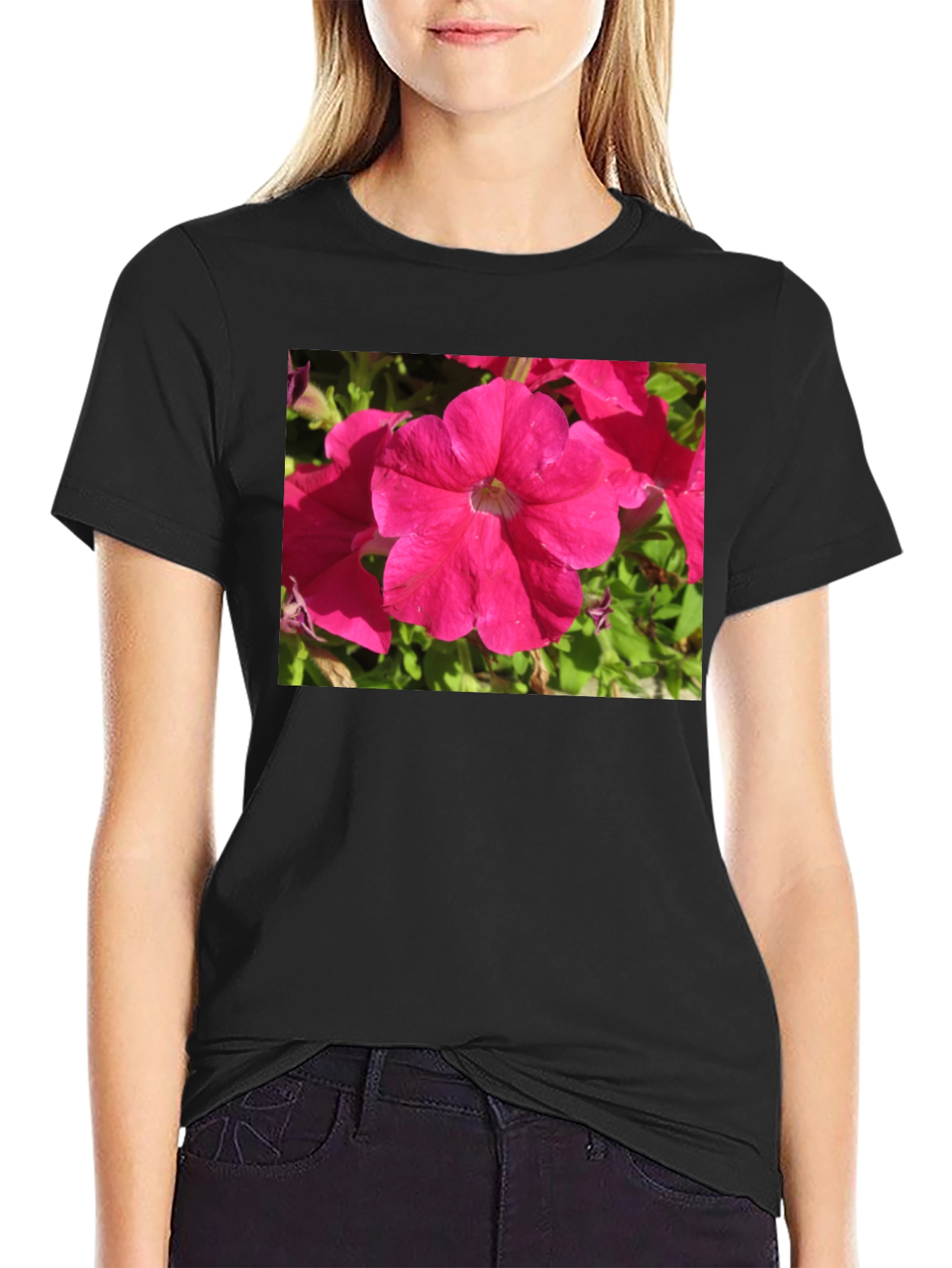 Black Floral Print Black T-Shirt view 2