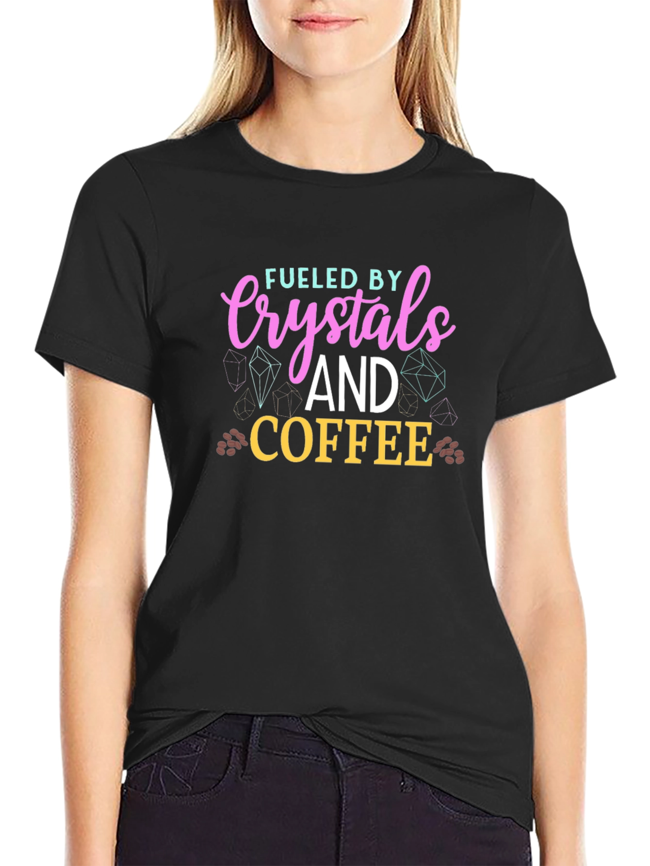 Black Fueled By Crystals and Coffee T-Shirt view 2
