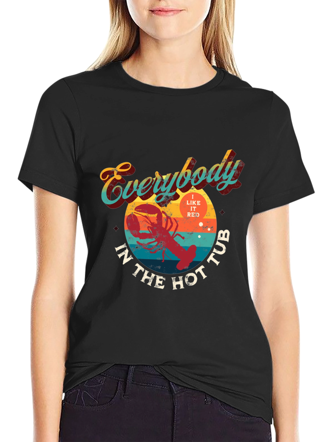 Black Everybody In The Hot Tub Lobster Graphic T-Shirt view 2