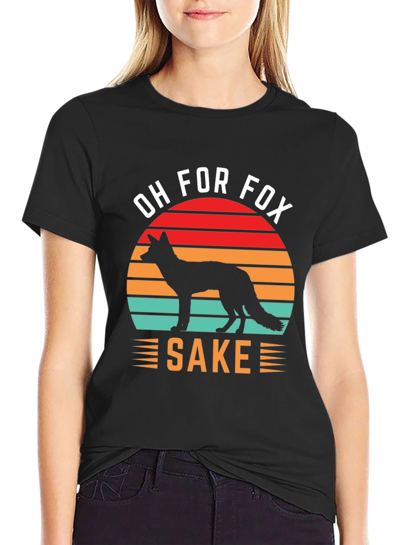 Black Oh For Fox Sake T-Shirt, Novelty Fox Lover Tee view 2