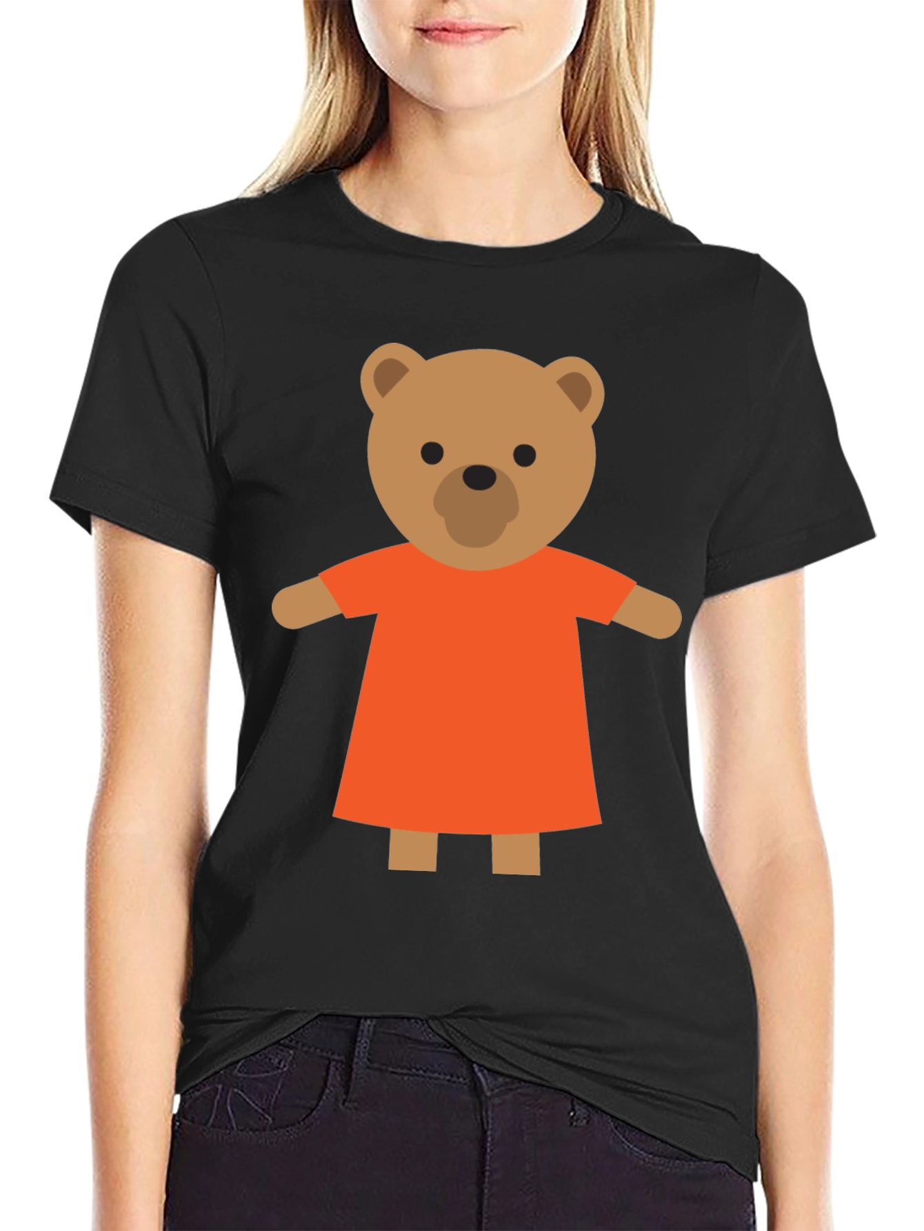 Black Cute Cartoon Teddy Bear T-Shirt view 2