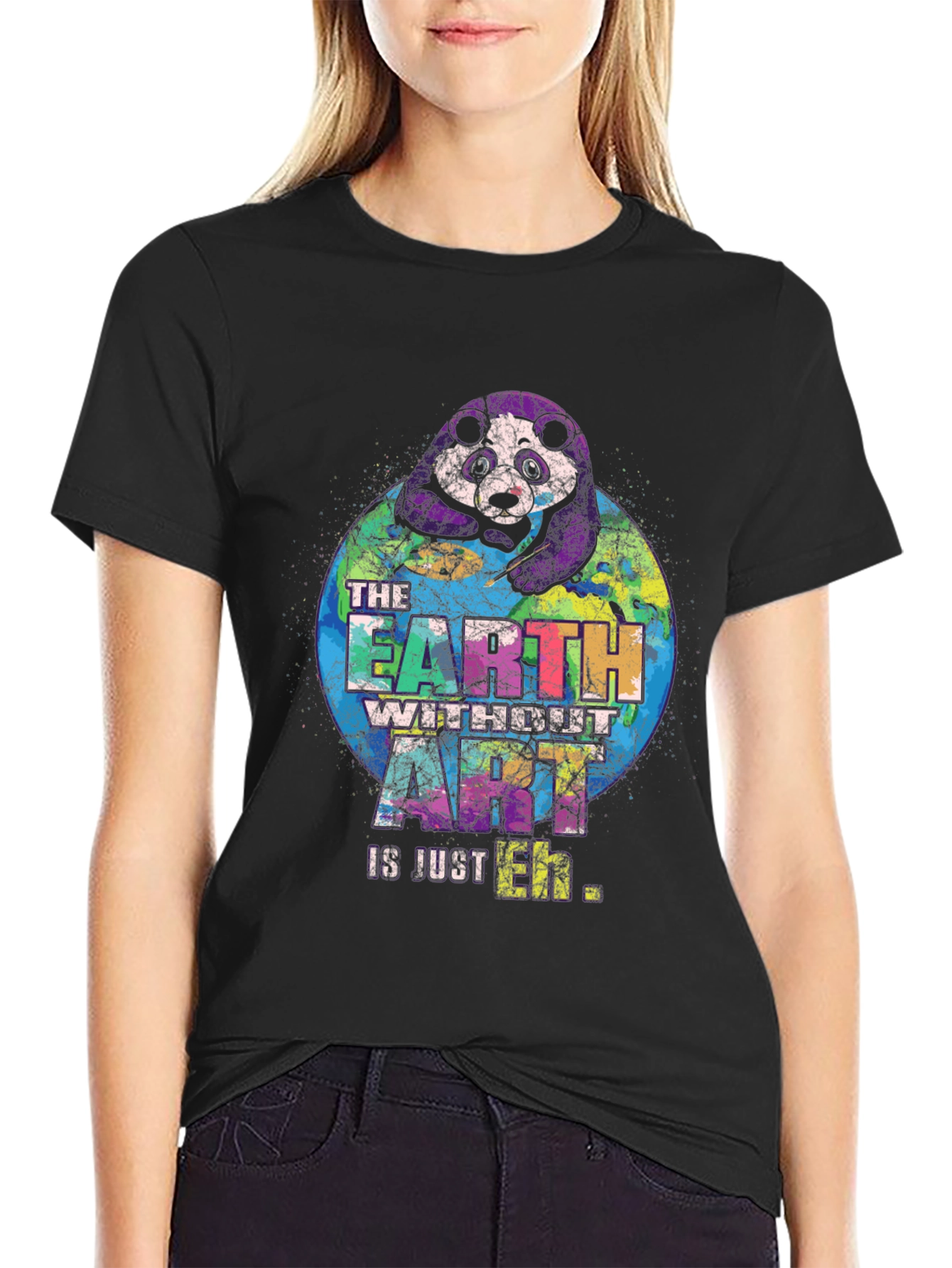 Black Art Lover's Panda Earth Graphic T-Shirt view 2
