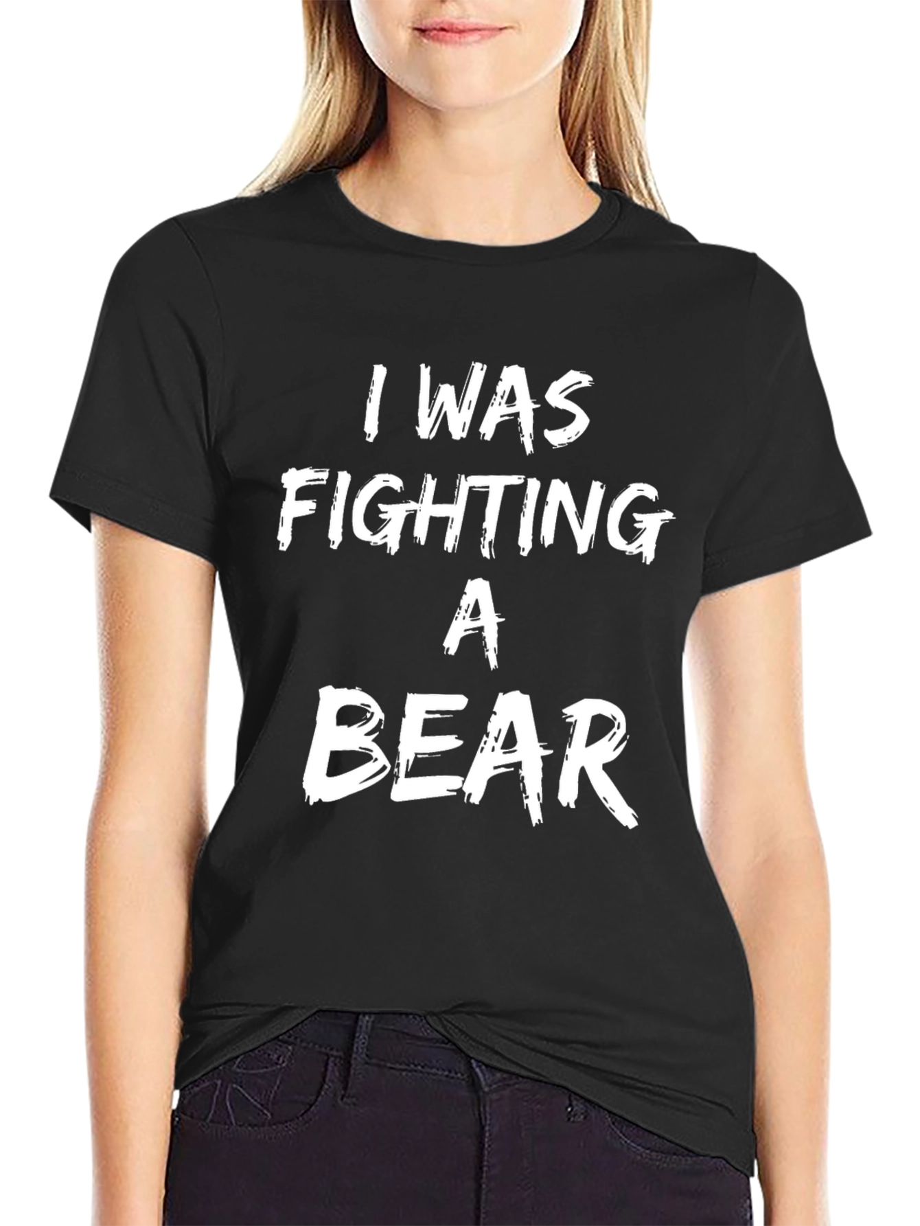 Black I Was Fighting a Bear Graphic T-Shirt view 2