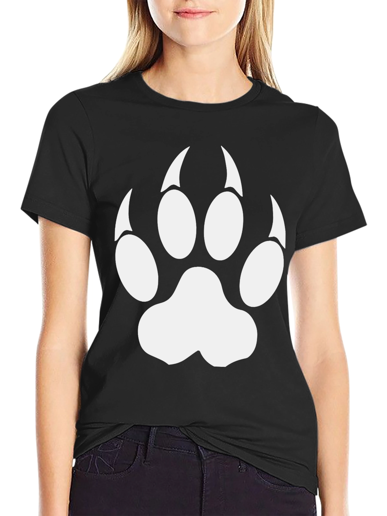 Black Cool Black T-Shirt with White Paw Print view 2
