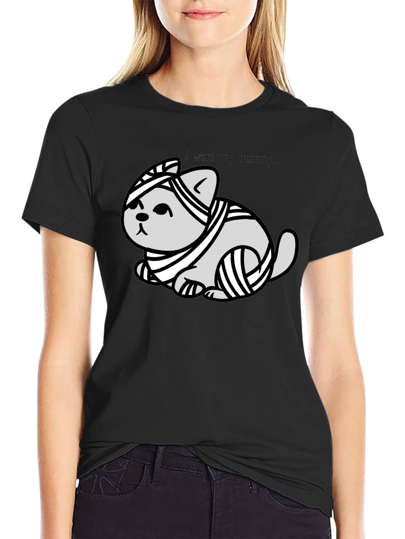 Black Mummy Cat T-Shirt - I Want My Mummy view 2