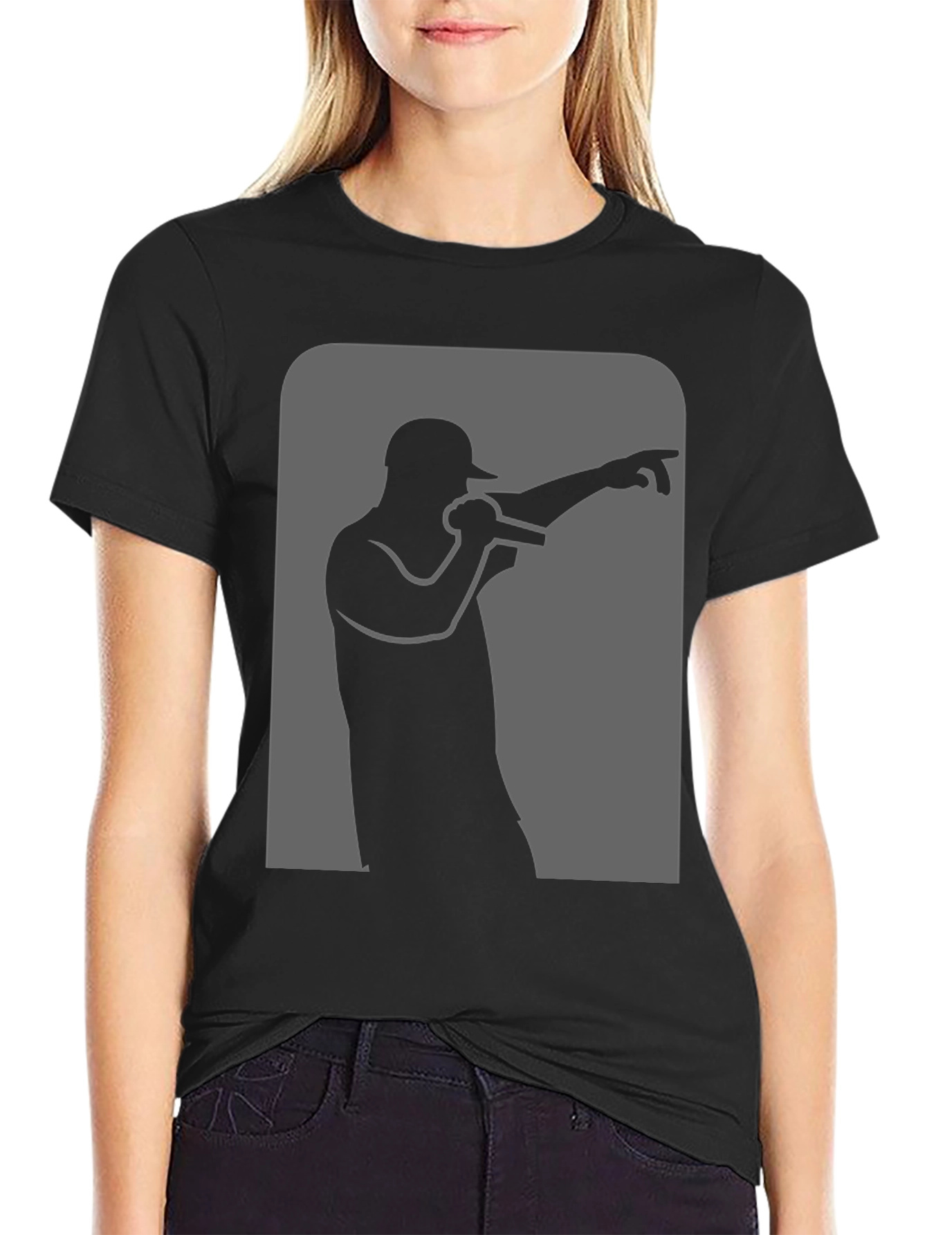 Black Rapper Silhouette Graphic Black T-Shirt view 2