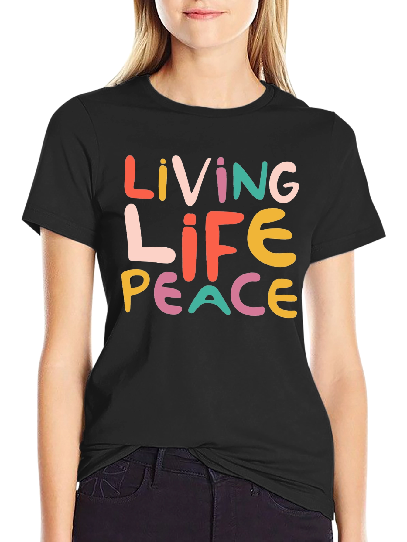 Black Living Life Peace Graphic T-Shirt - Unisex view 2