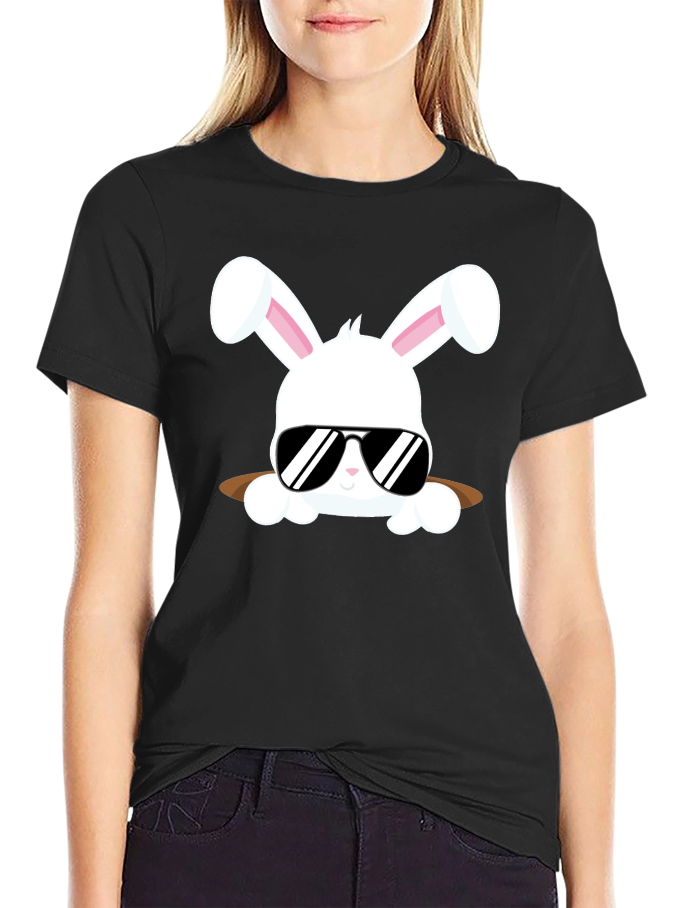 Black Cool Bunny Tee: Easter Style view 2