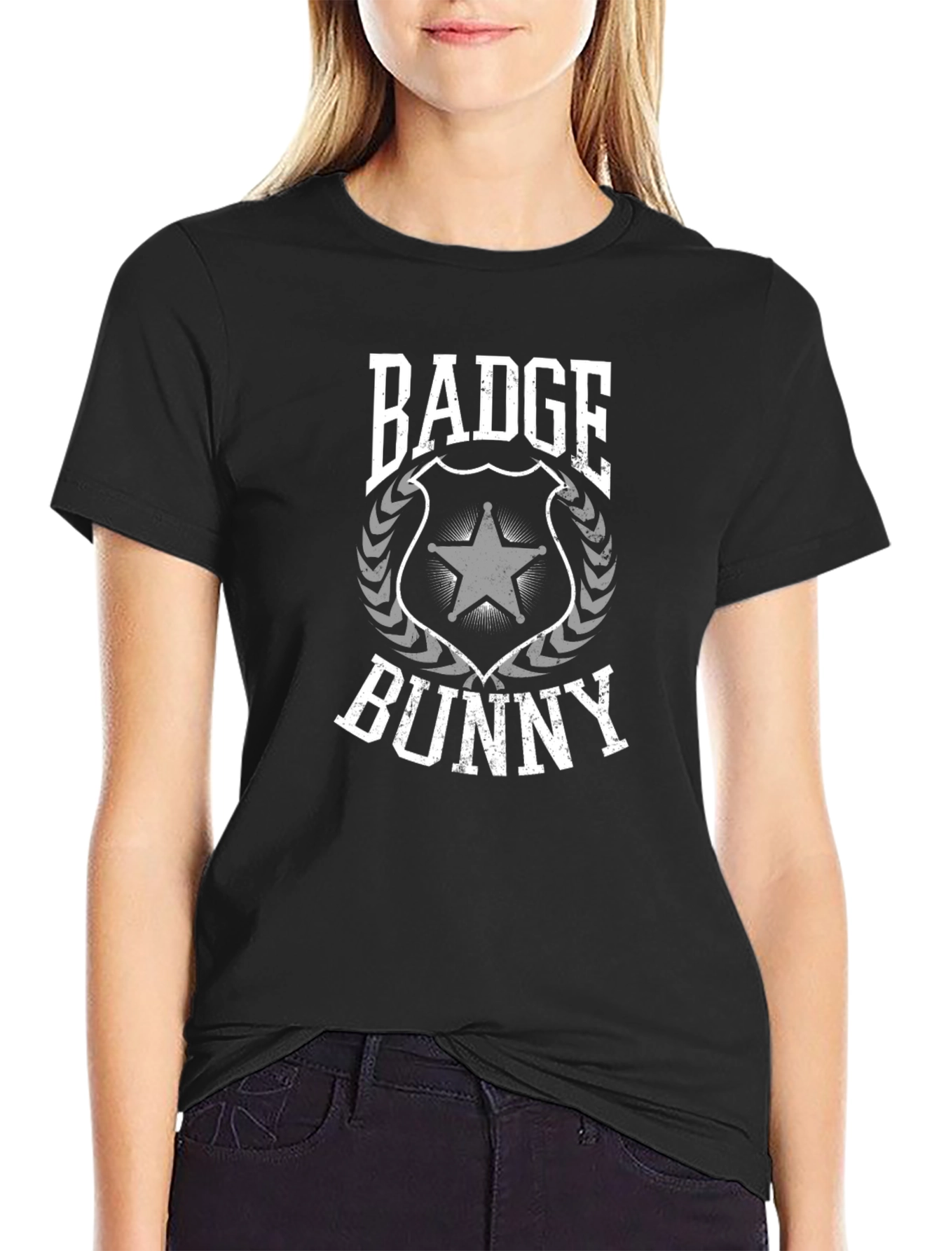 Black Badge Bunny Graphic T-Shirt - Black Crew Neck Tee view 2
