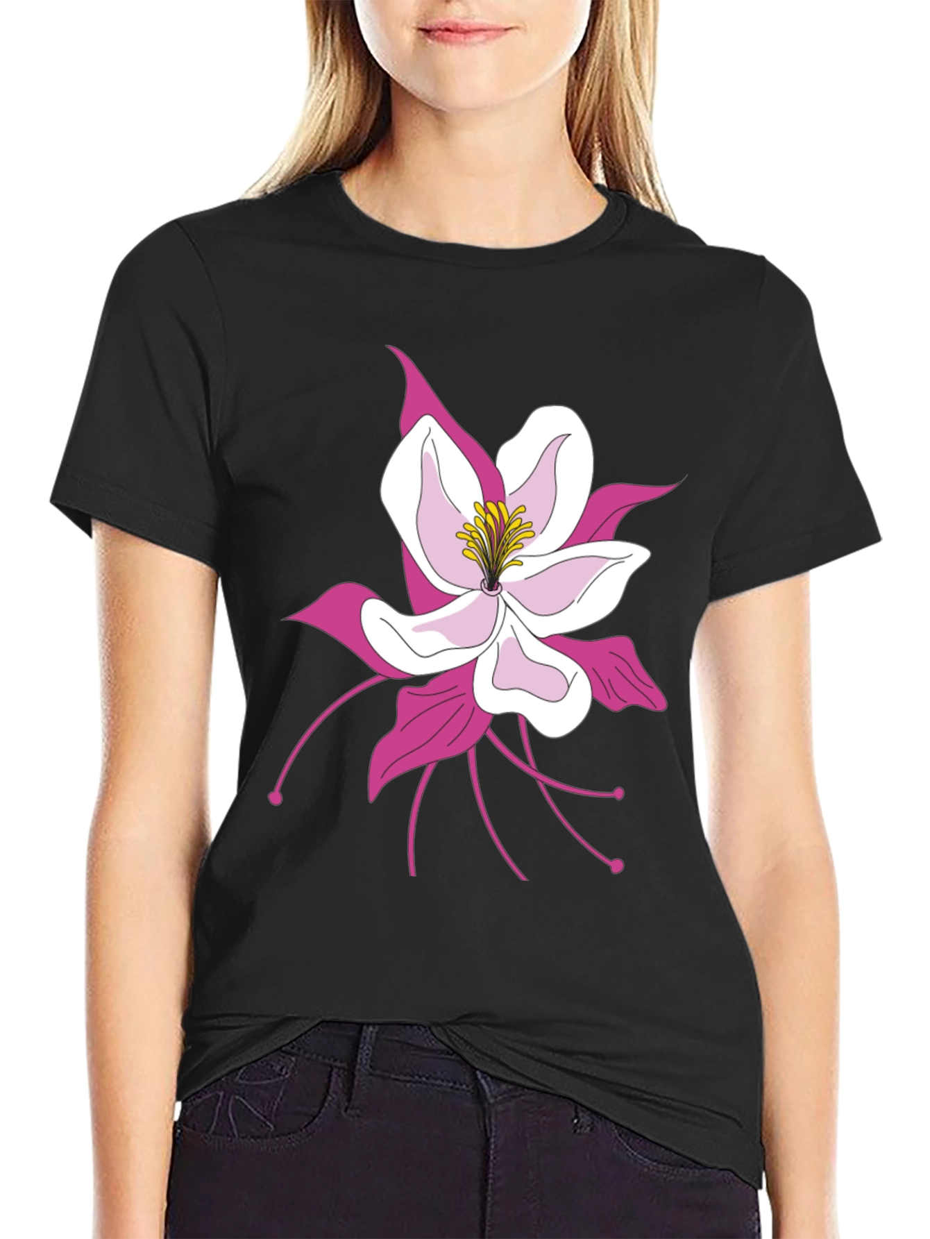 Black Floral Graphic Tee - Black Cotton Blend view 2