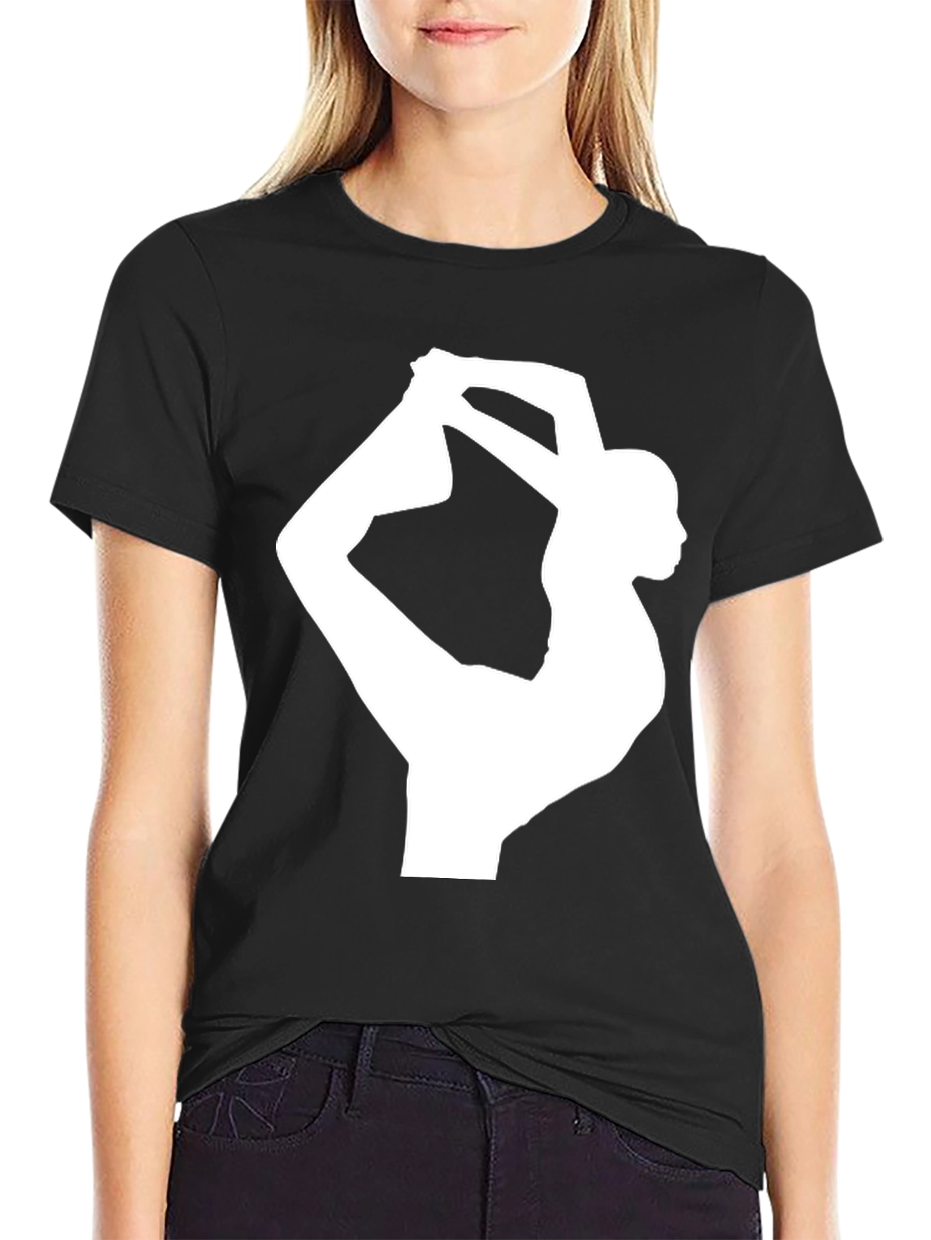 Black Yoga Pose Graphic Tee - Black Cotton Blend view 2