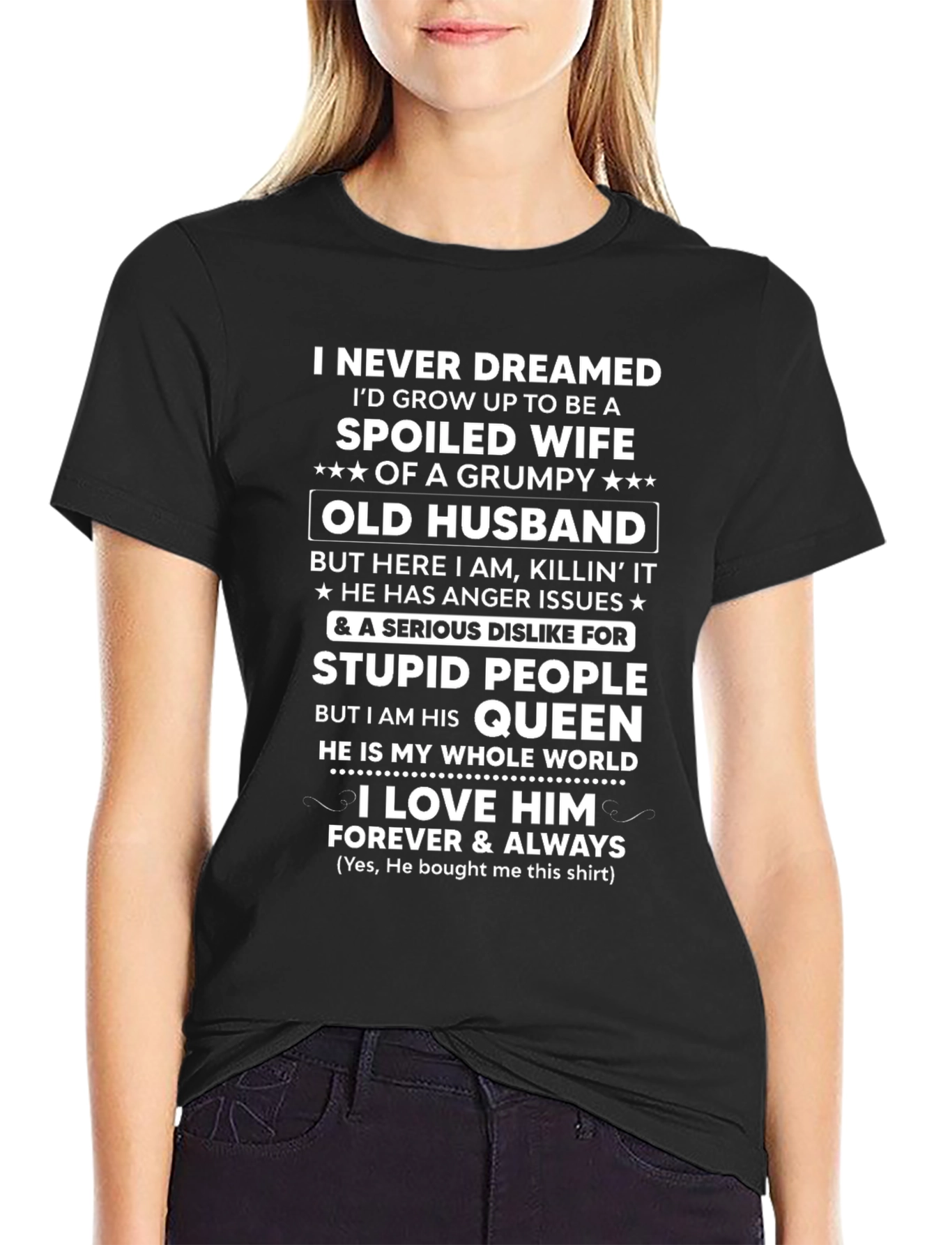 Black Spoiled Wife Grumpy Old Husband Graphic T-Shirt view 2