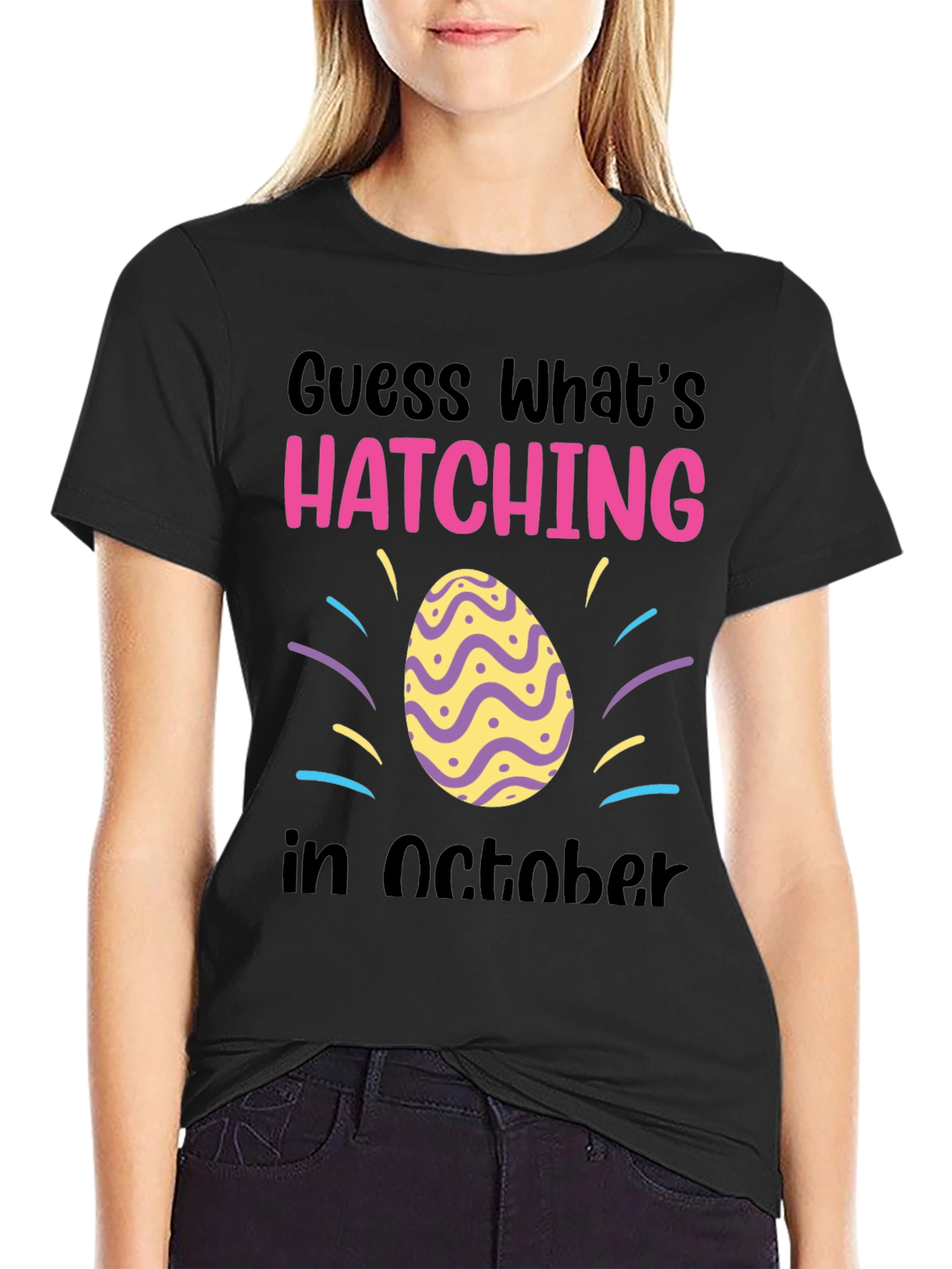 Black Hatching in October T-Shirt - Baby Announcement Tee view 2