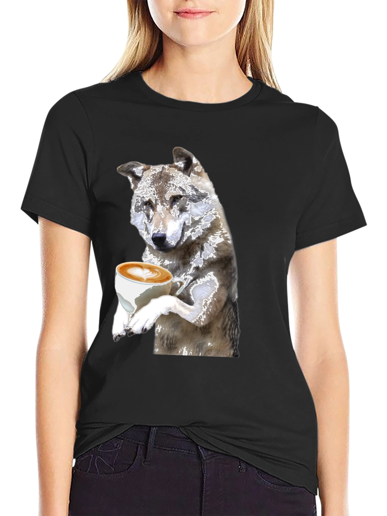 Wolf Latte Art T-Shirt - Black - 2