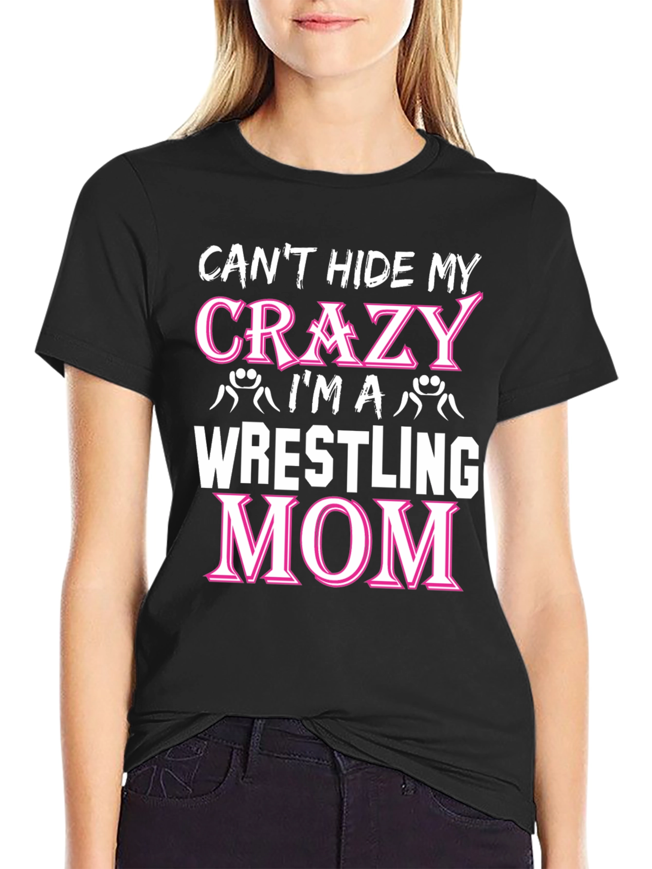 Black Crazy Wrestling Mom T-Shirt view 2