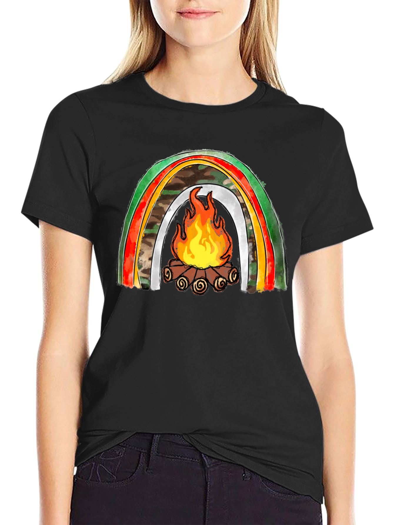 Black Campfire Rainbow Graphic Tee view 2